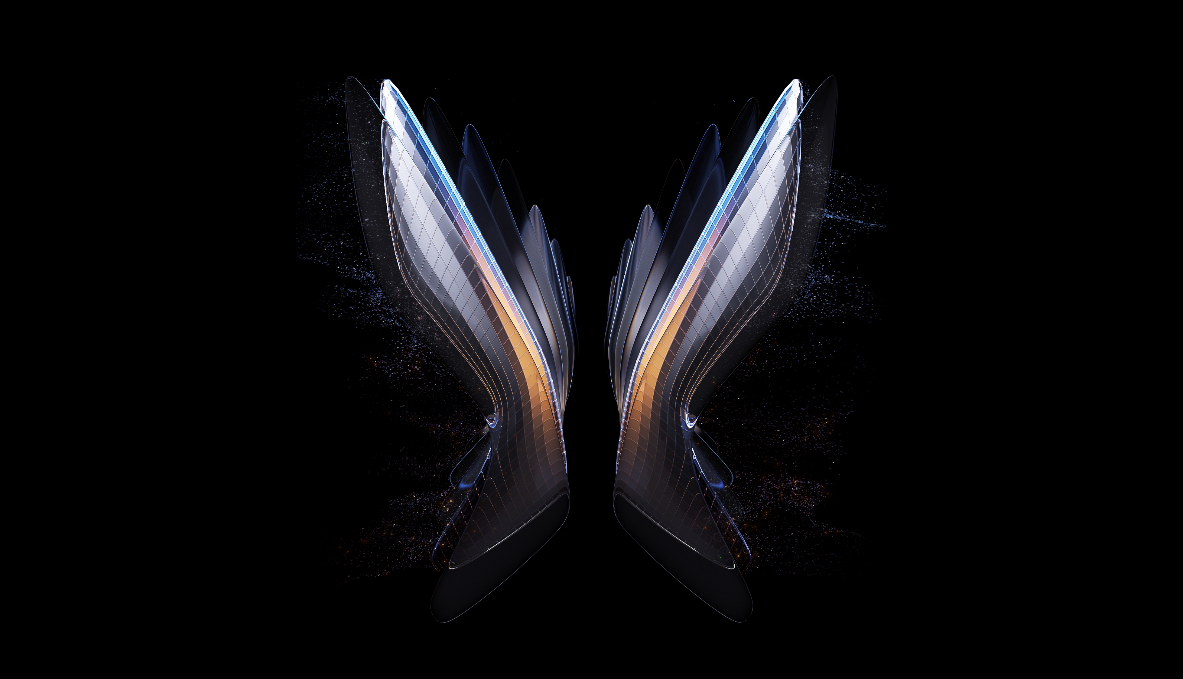 HD wallpaper, Abstract Background, Black Background, Angel Wings, Symmetric, Fold Phone