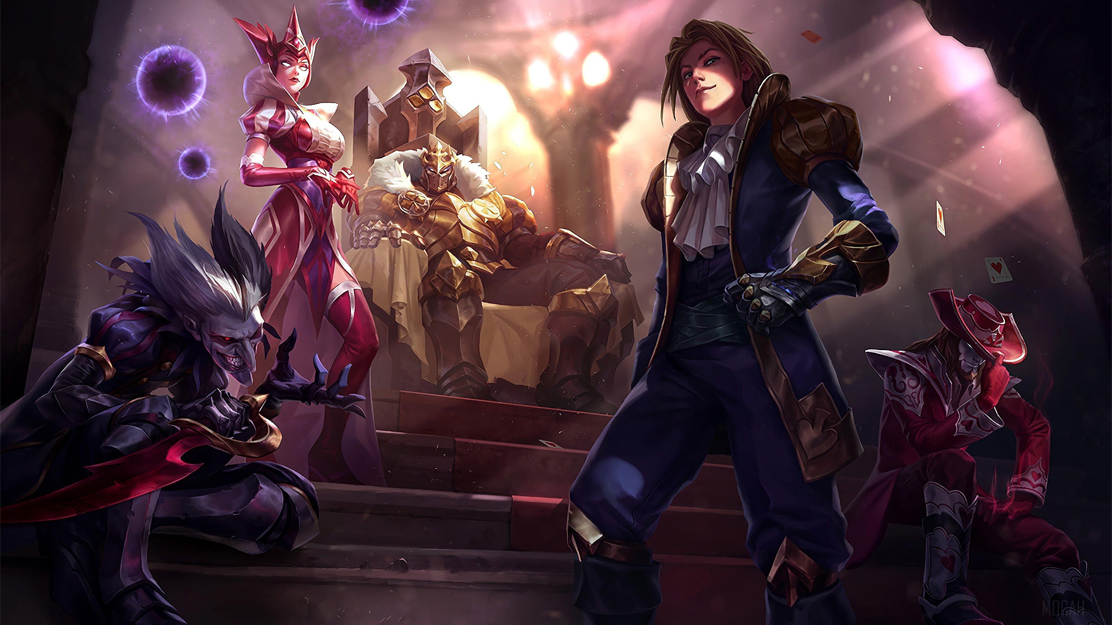 HD wallpaper, Ace Of Spades Ezreal King Of Clubs Mordekaiser Queen Of Diamonds Syndra Wild Card Shaco Jack Of Hearts Twisted Fate Lol Splash Art League Of Legends Lol 4K