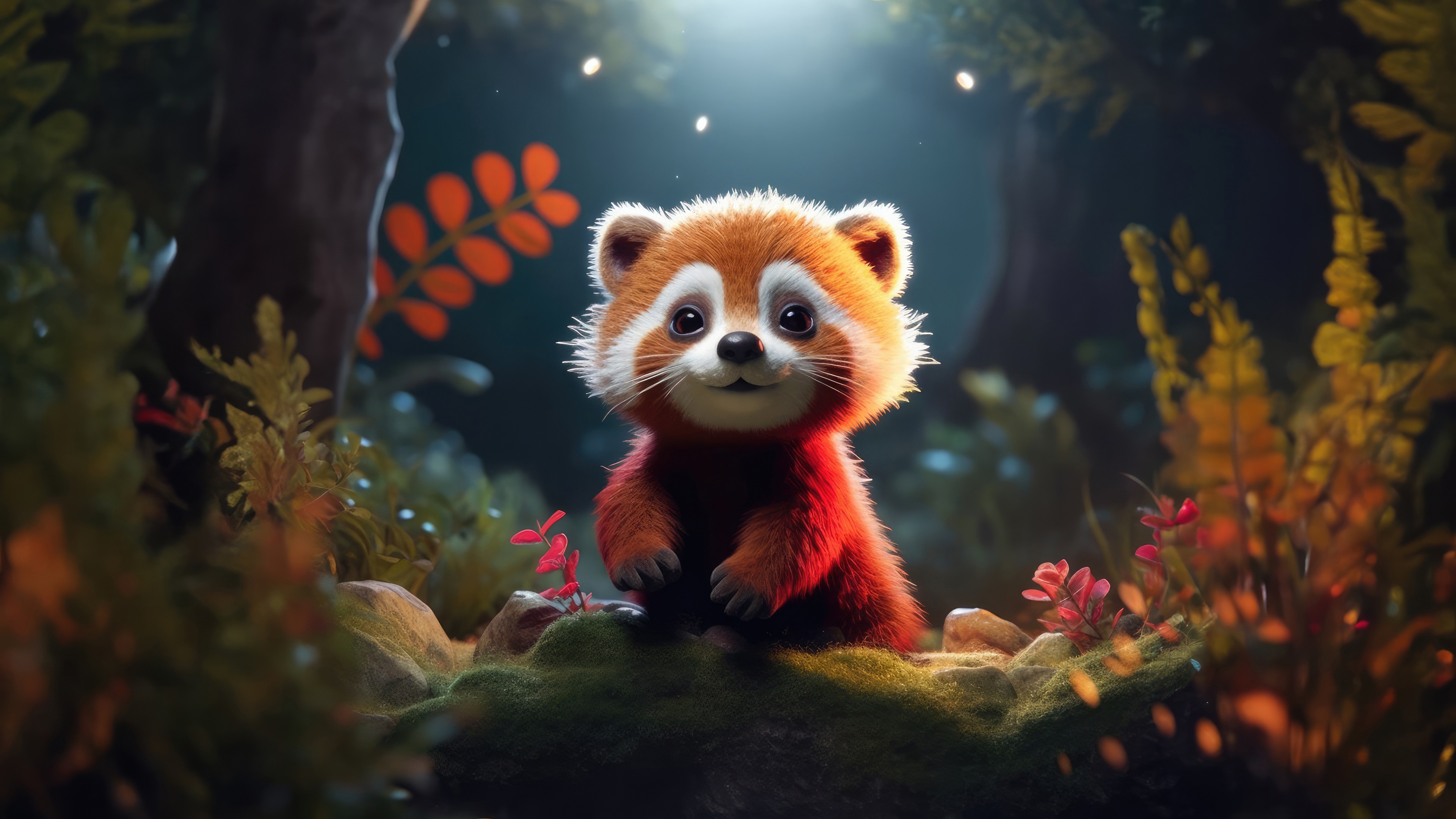 HD wallpaper, Forest, Adorable, Cute Animal, Red Panda, Ai Art