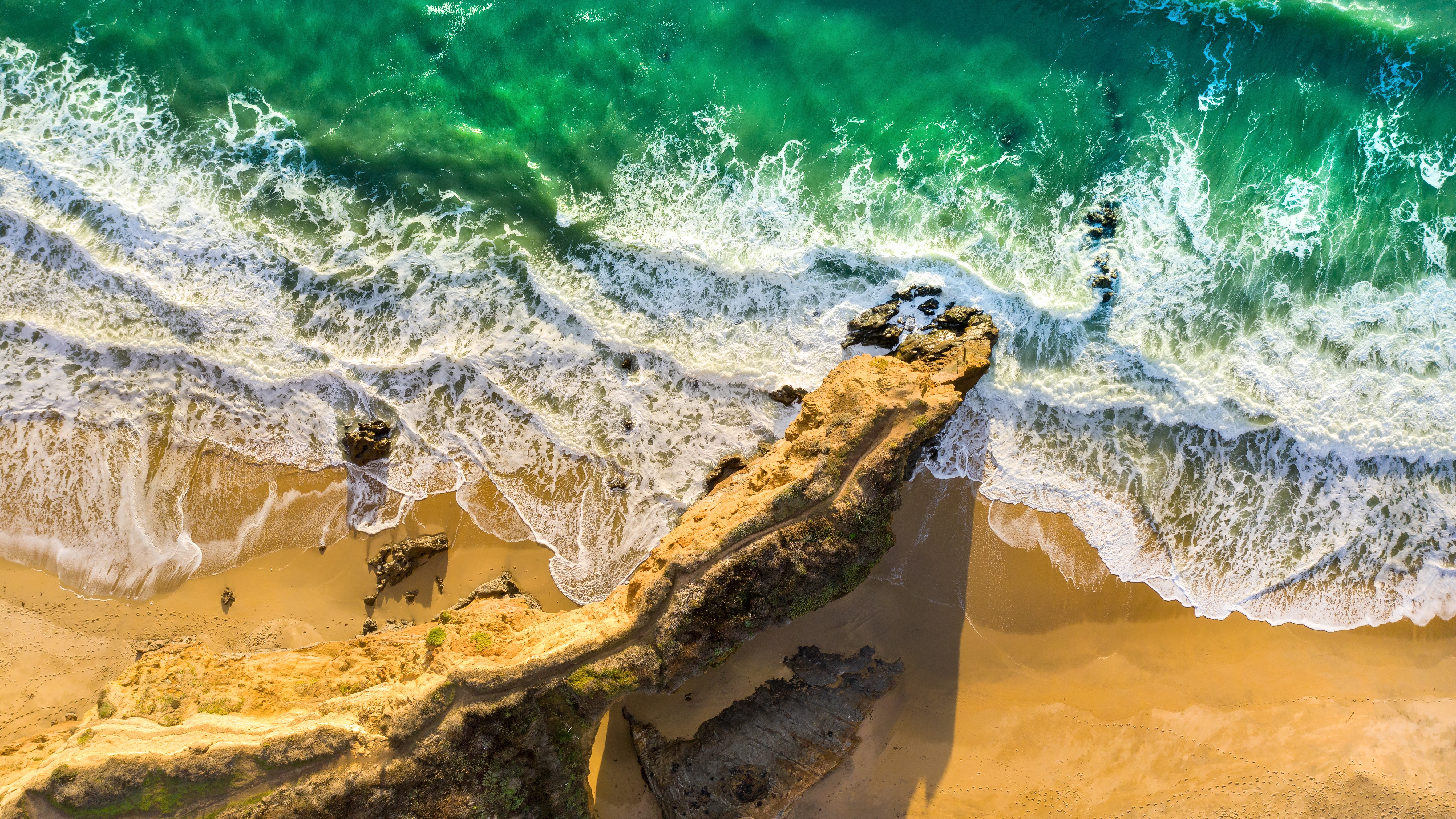 HD wallpaper, Ocean, Beautiful, Waves, 5K, Birds Eye View, Seashore, Cliff, Beach, Aerial View, Sand