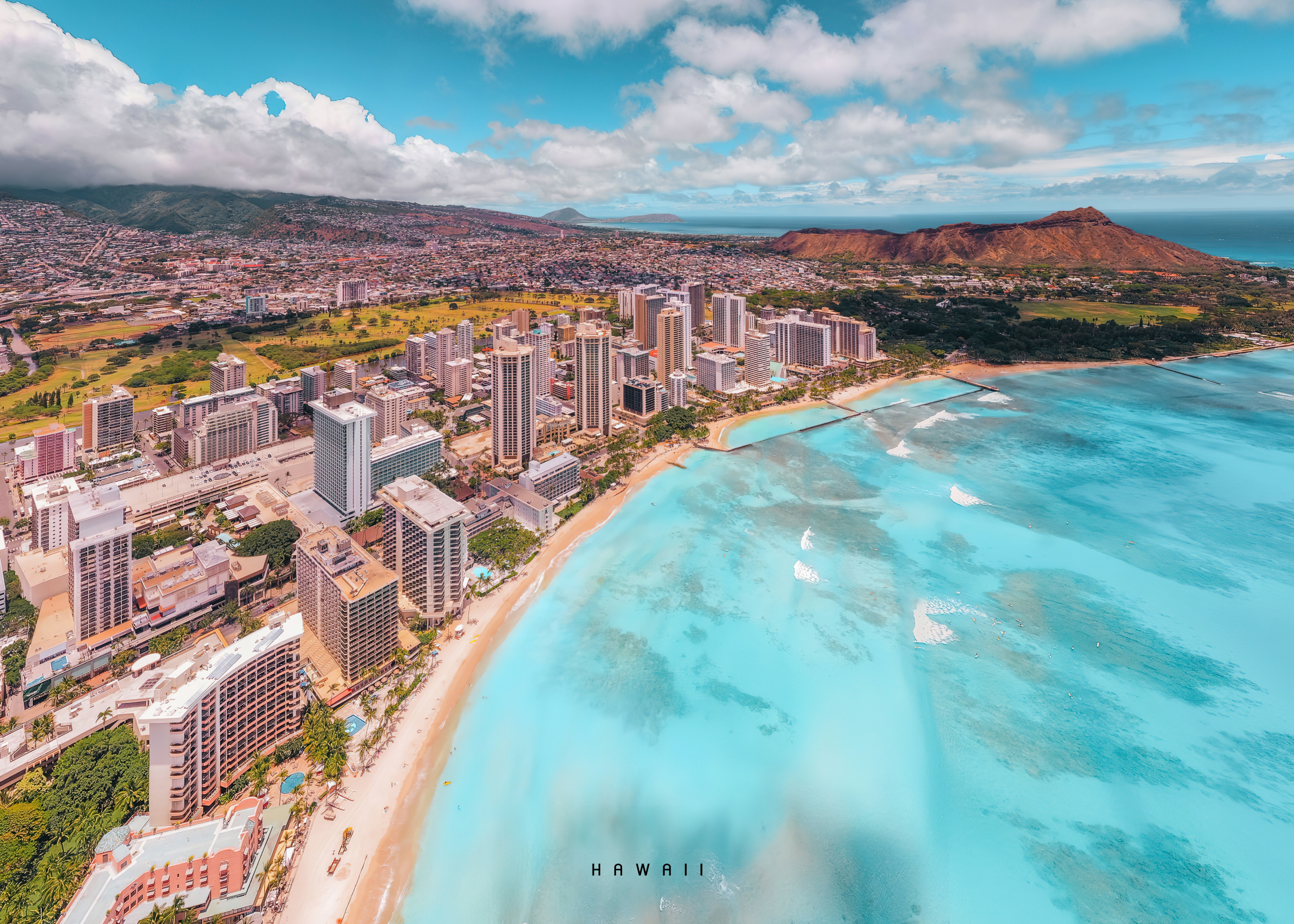 HD wallpaper, Hawaii, Aerial View, Honolulu, Cityscape, Beach