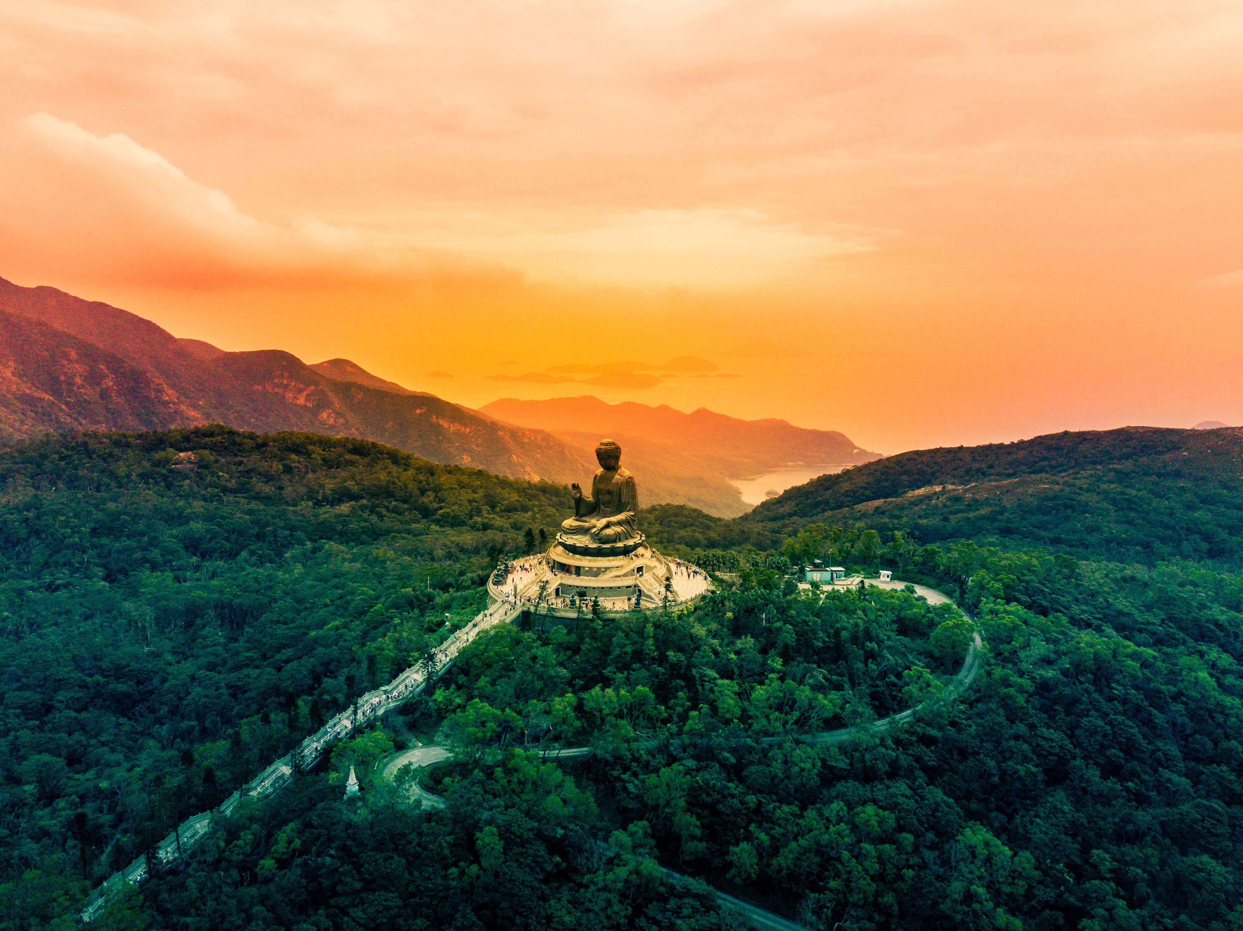 HD wallpaper, Aerial View, Tian Tan Buddha, Lantau Island, The Big Buddha, Buddha Statue, Hong Kong, Ngong Ping, Giant Buddha
