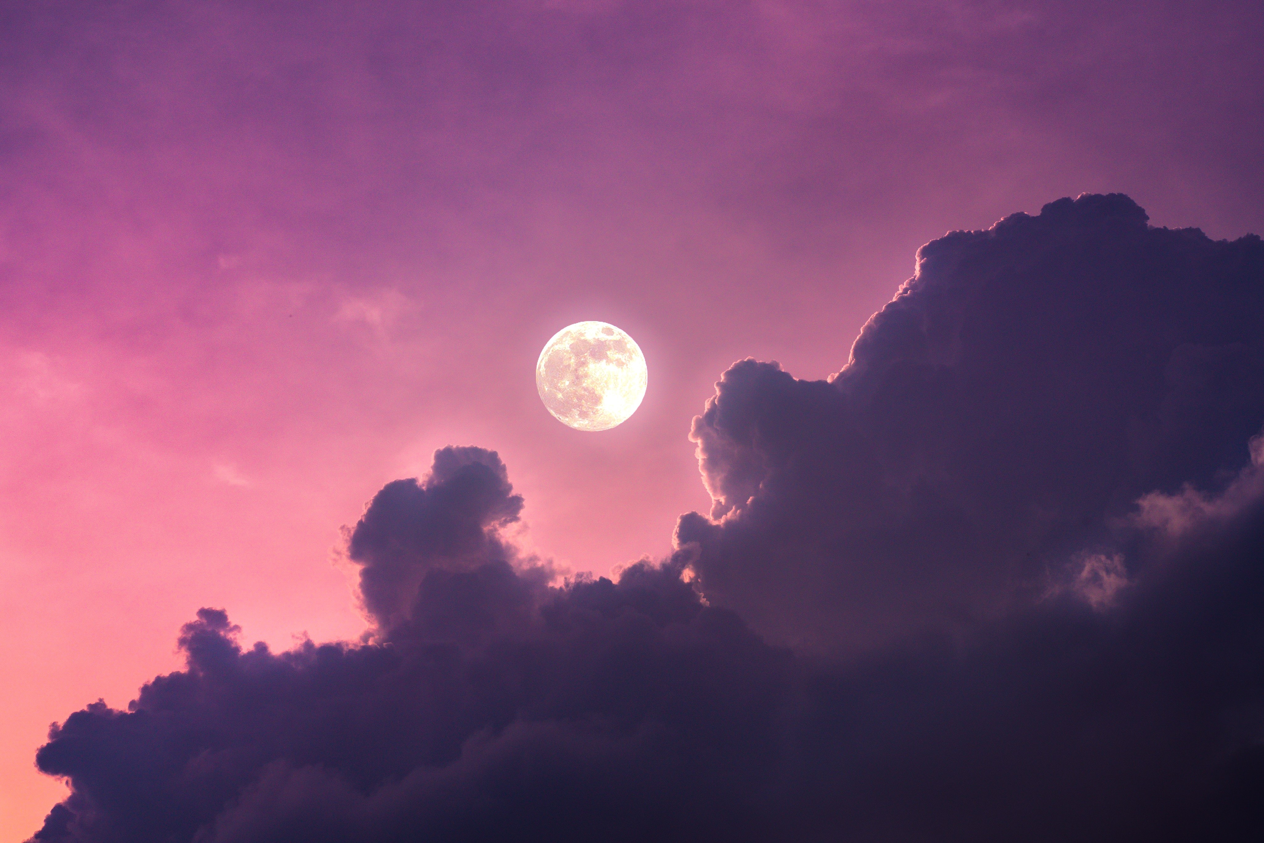 HD wallpaper, Clouds, Scenic, Pink Sky, Aesthetic, Full Moon
