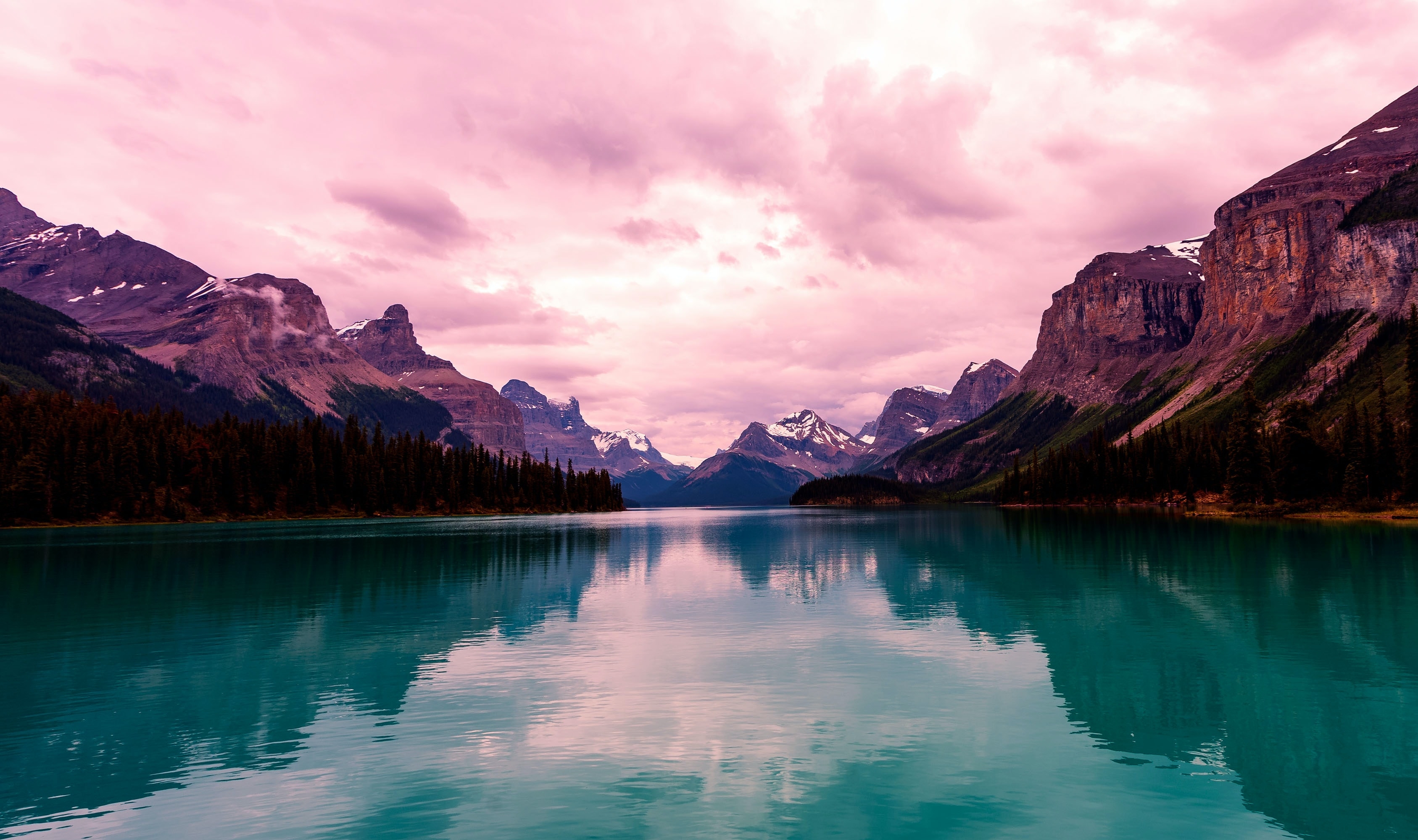 HD wallpaper, Purple Sky, Long Exposure, Scenery, Maligne Lake, Reflection, Canada, Landscape, Aesthetic, Mountain Range