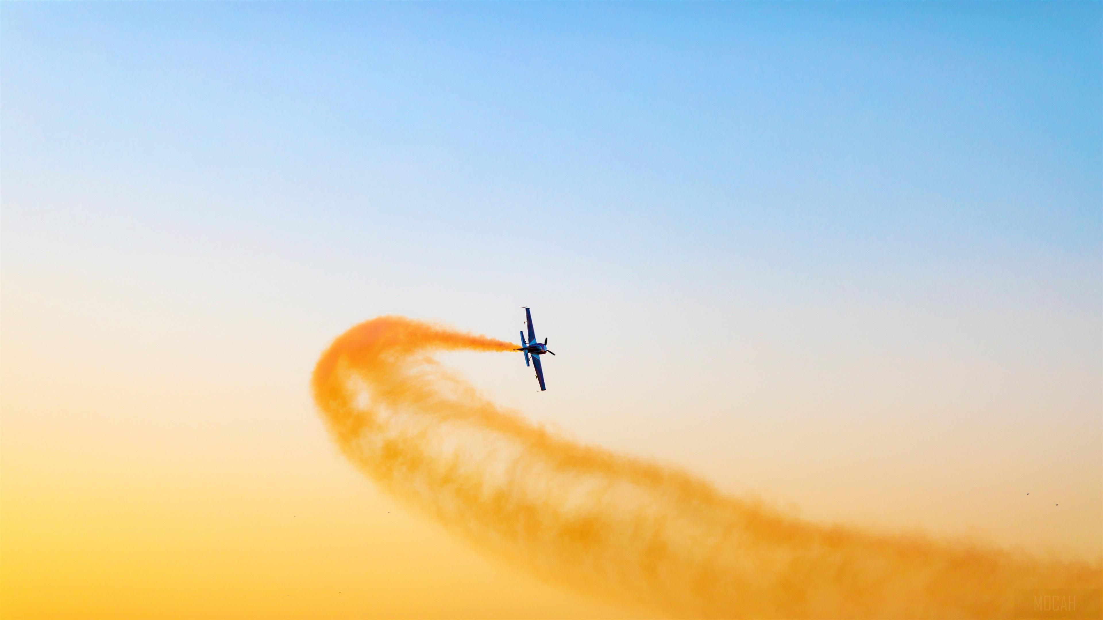 HD wallpaper, Airplane Throwing Yellow Smoke Flight 4K