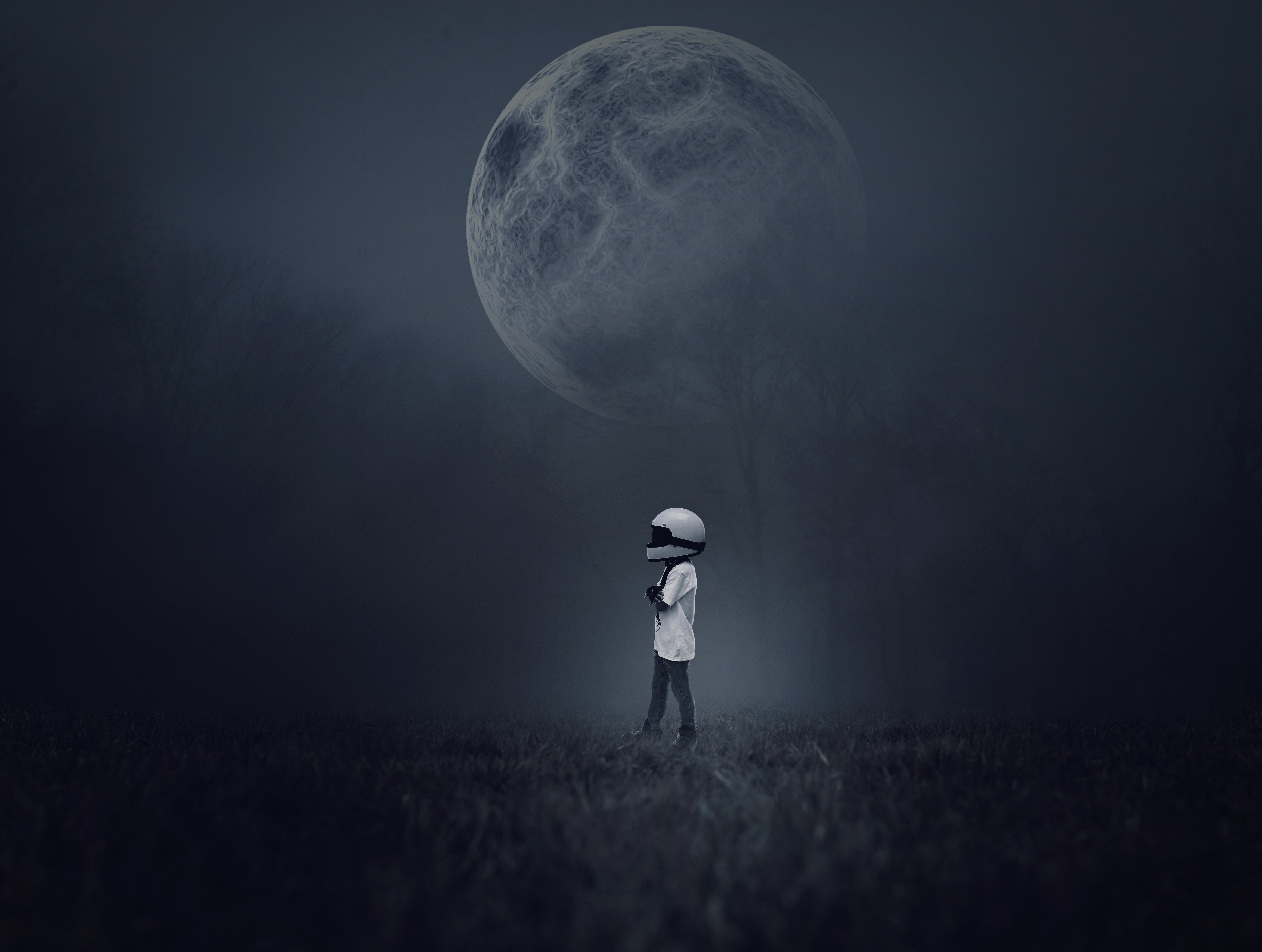 HD wallpaper, Alone, Foggy, Helmet, Moon, Boy, Dream