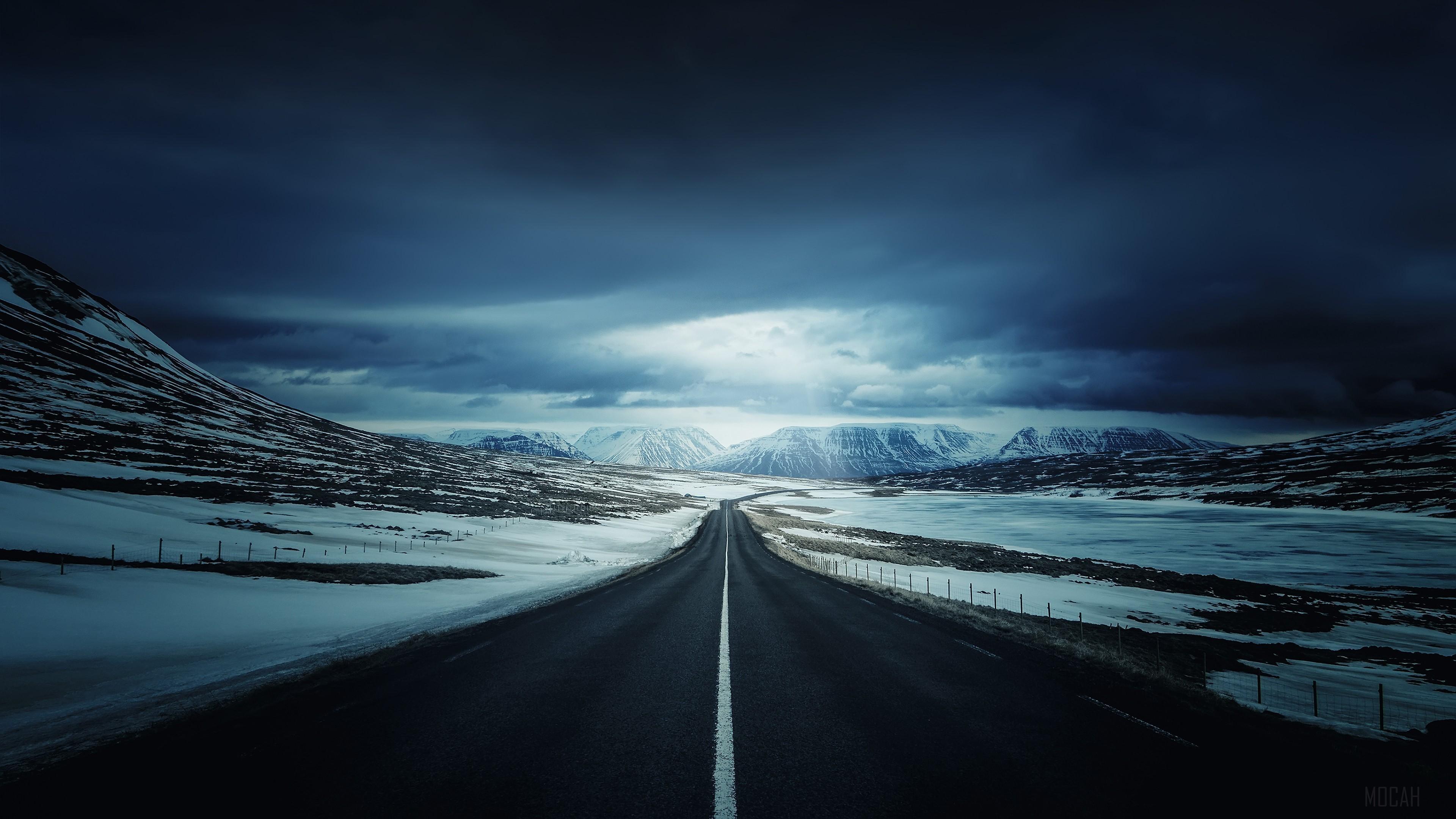 HD wallpaper, Alone Road Snow Cold Open Sky Mountains 4K