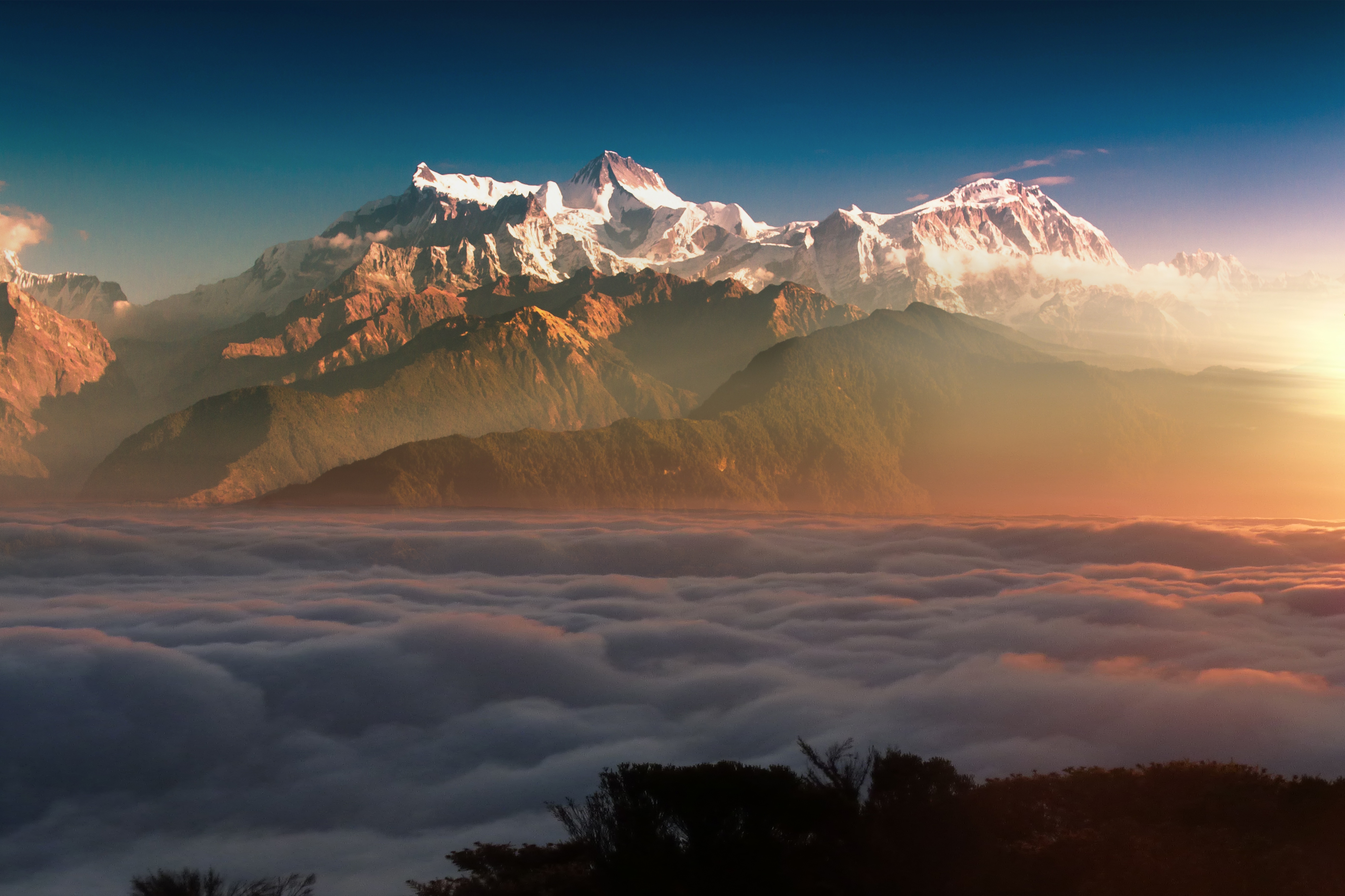 HD wallpaper, 8K, 5K, Mountain Range, Summit, Sun Light, Clouds, Alpenglow, Glacier Mountains