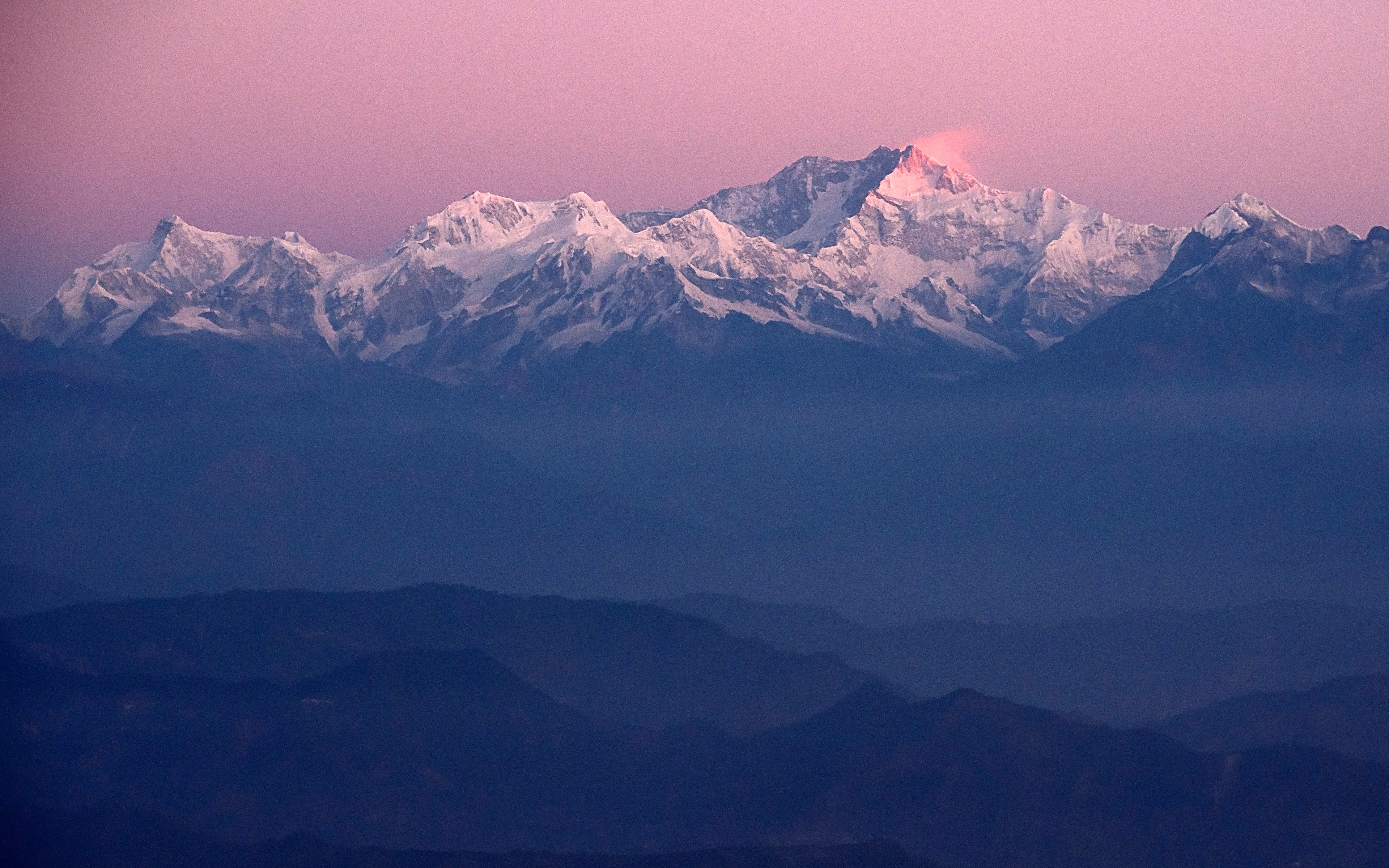 HD wallpaper, Alpenglow, Himalayas, Darjeeling, Sunrise, Landscape, Mountain Range, Kangchenjunga, Peaks, Mountain Range, Purple Sky, Snow Covered, Glacier Mountains