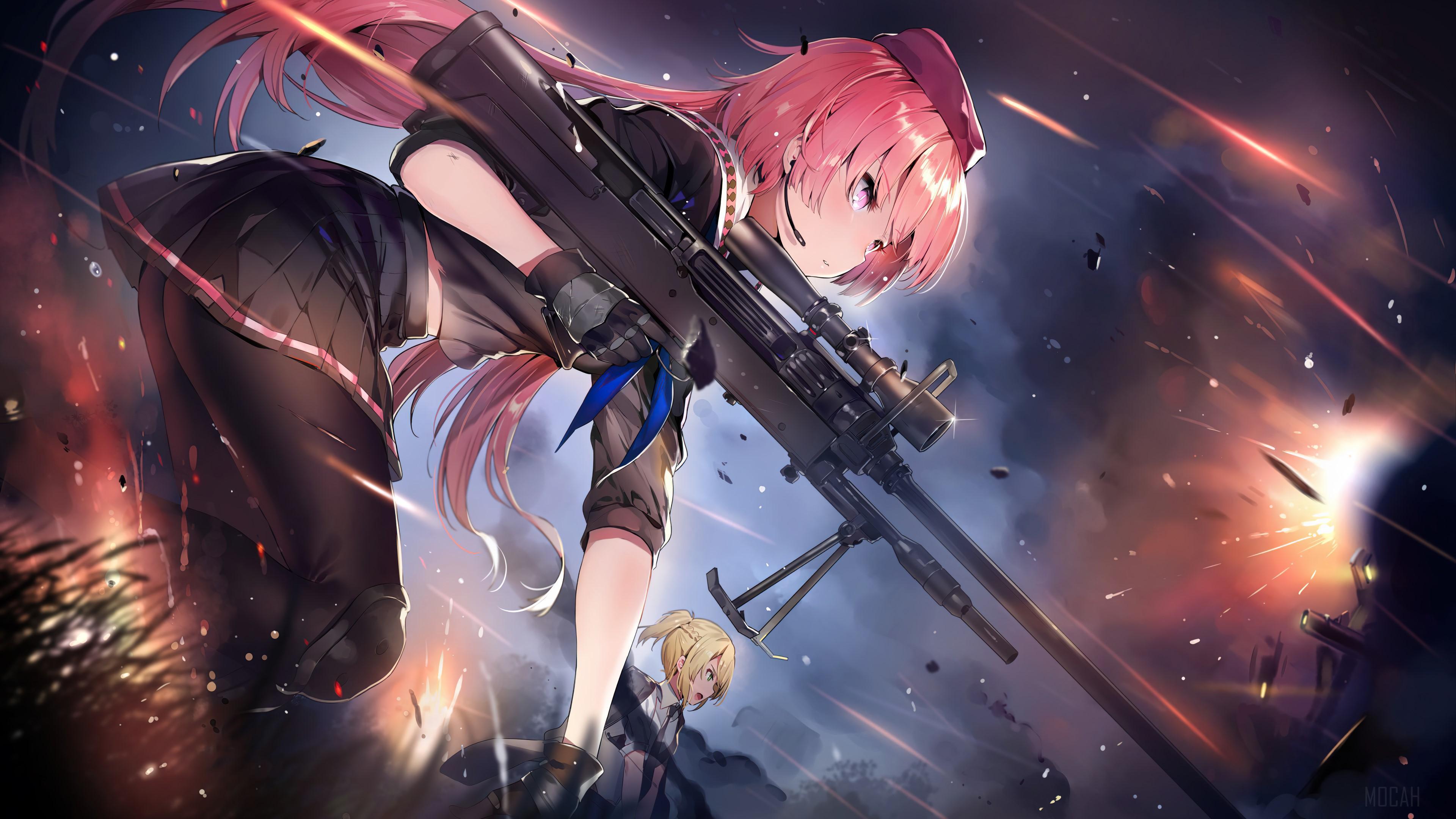 HD wallpaper, Rifle, Anime, Sniper, Ntw 20, Anime Girls, Video Game, Welrod Mkii 4K, Girls Frontline