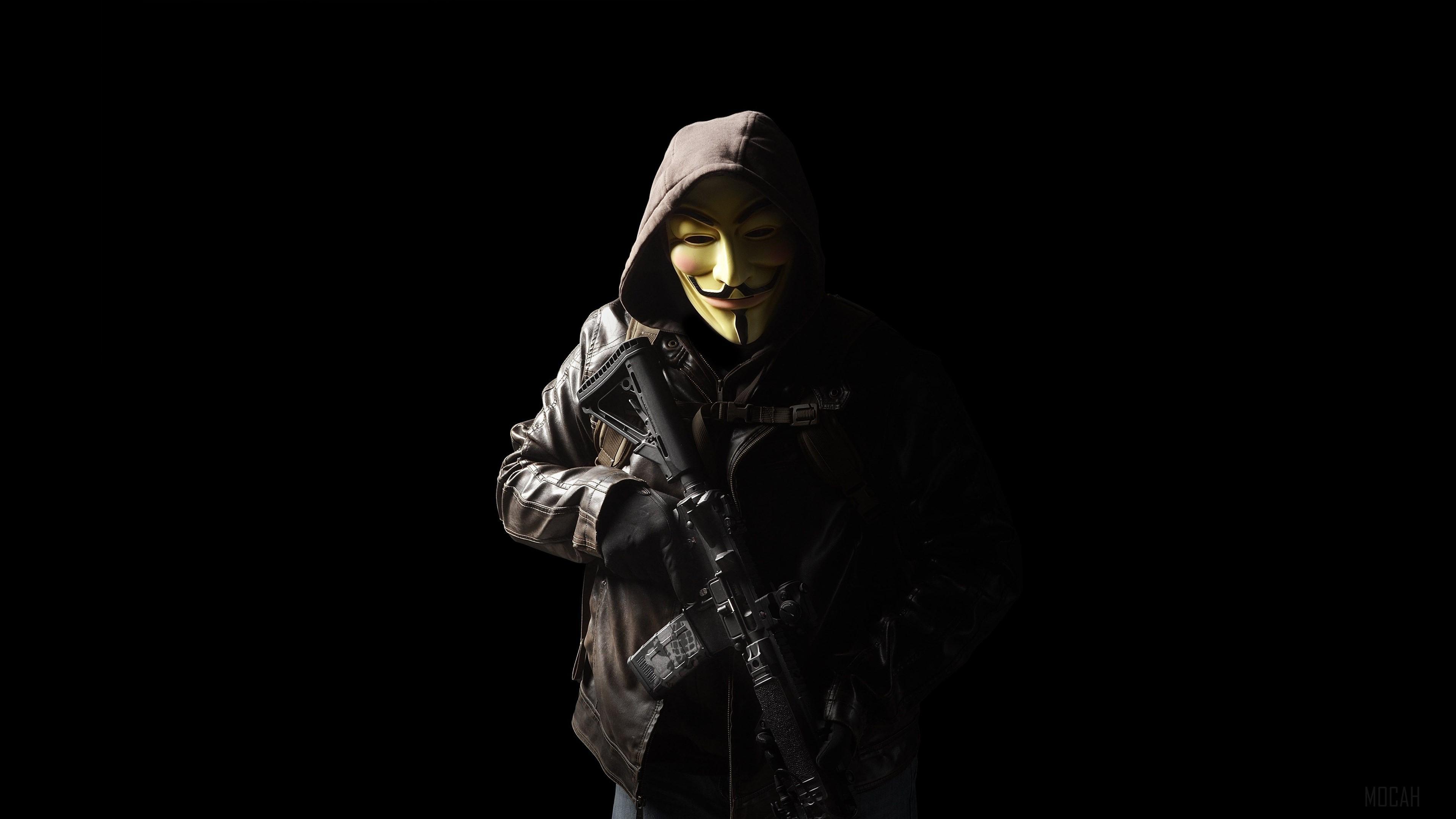 HD wallpaper, Anonymous Mask Person With Gun 4K