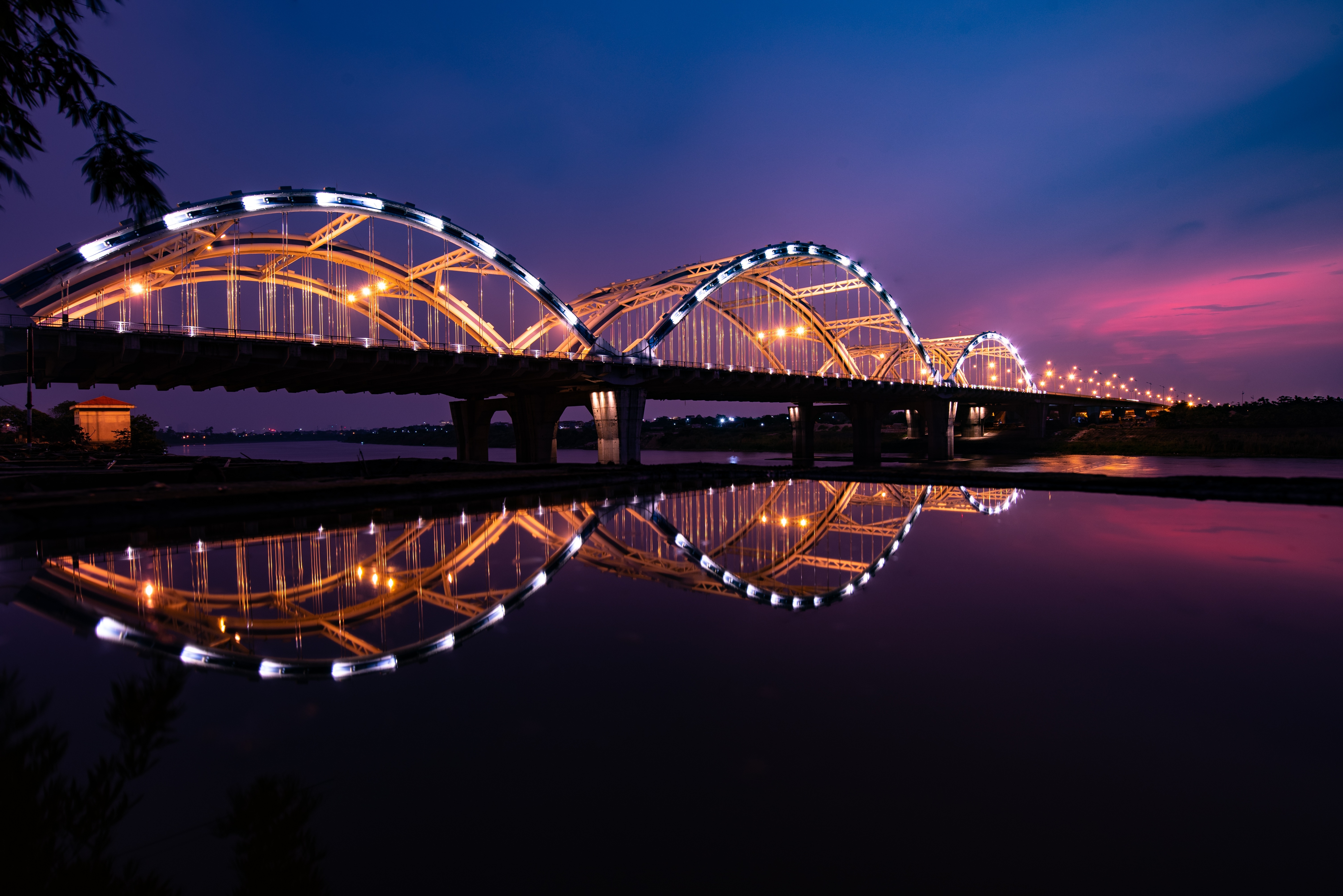 HD wallpaper, Reflection, City Lights, Night, Vietnam, Arch Bridge, 5K, Dragon Bridge