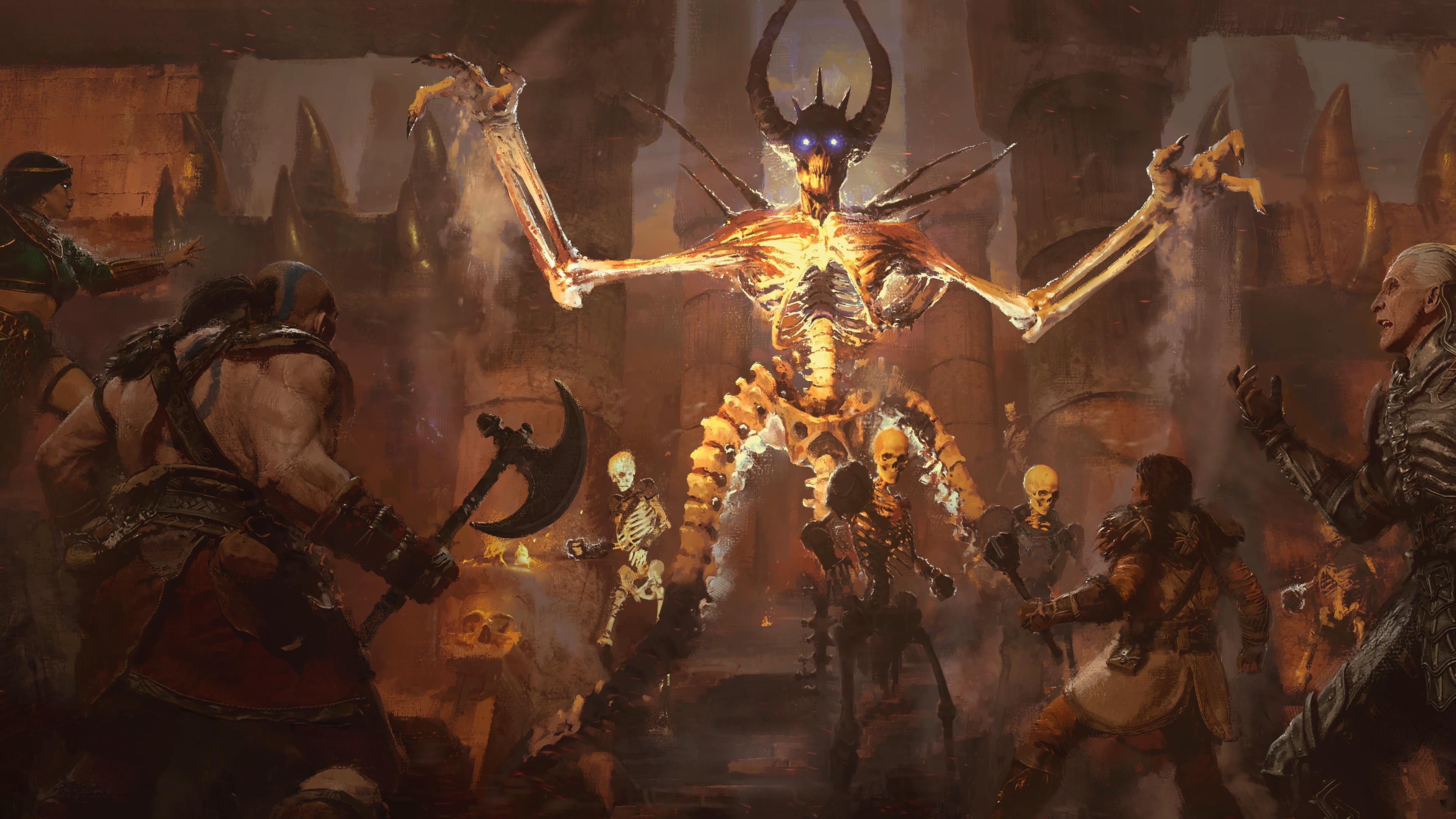 HD wallpaper, Sorceress, Resurrected, Army, Diablo 2, Hd, Druid, Necromancer, Barbarian, 4K, Wallpaper, Skeleton
