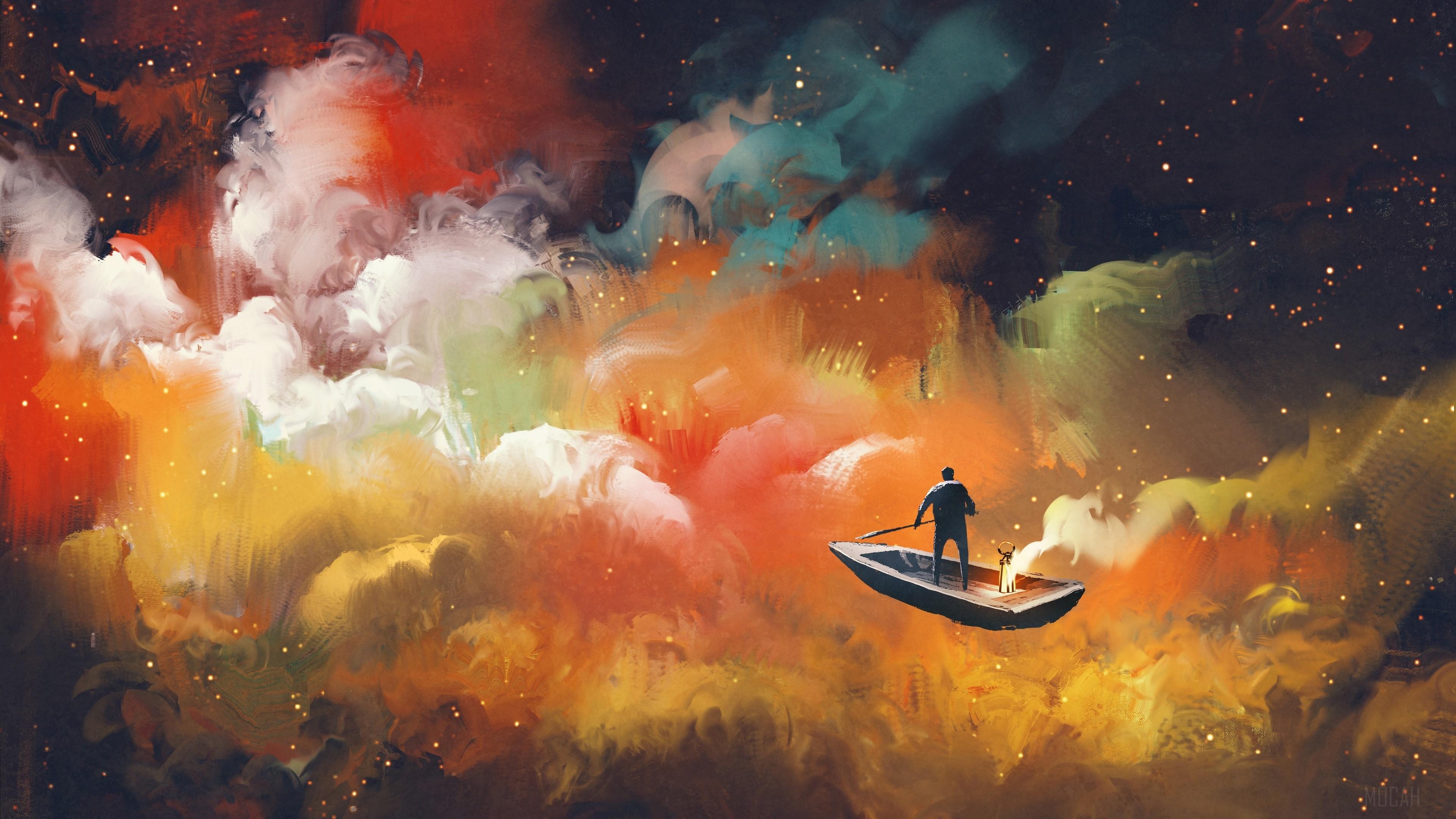 HD wallpaper, Artistic Cloud Boat Outer Space Floating 4K