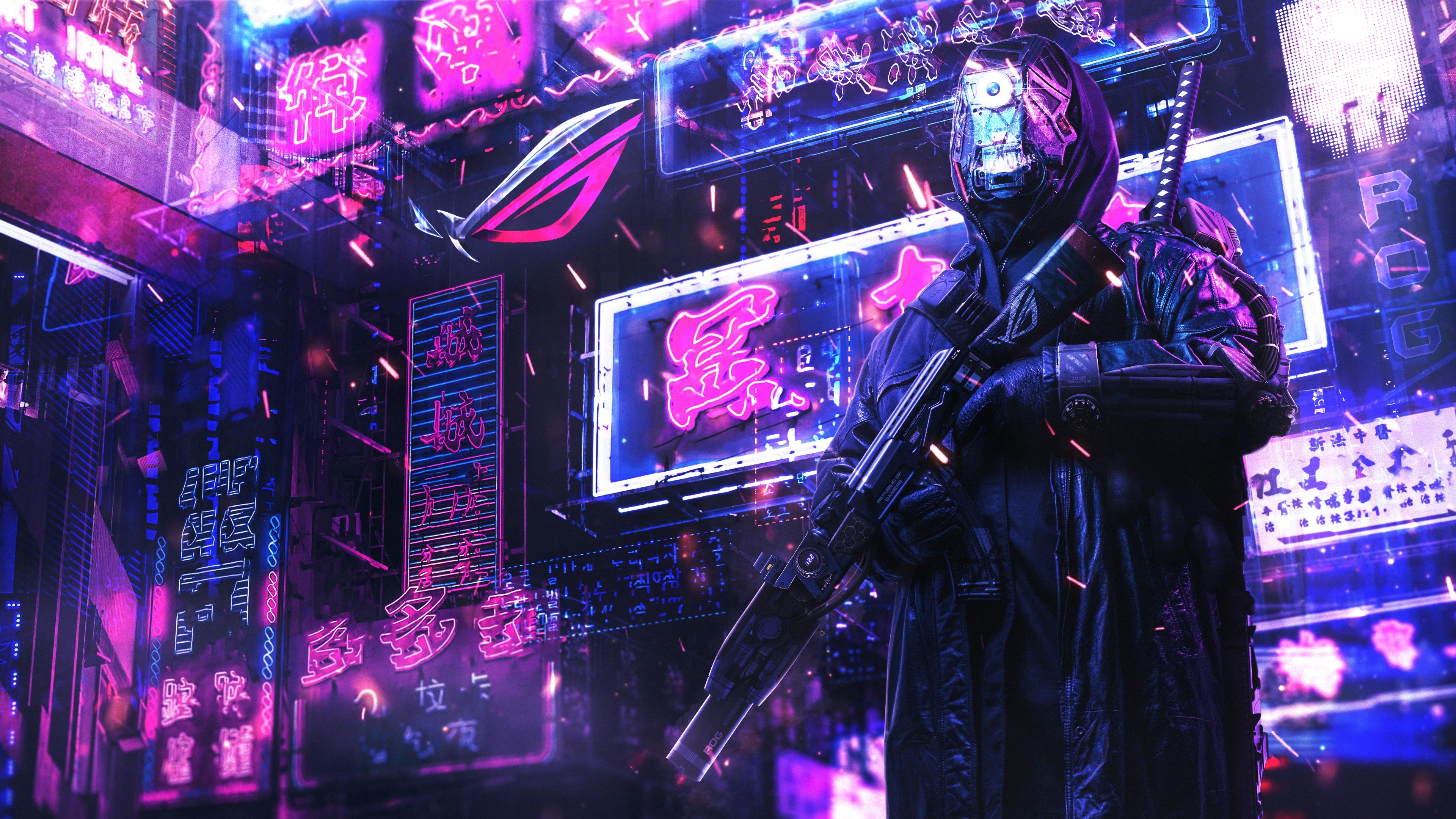 HD wallpaper, Neon Background, Futuristic, Asus Rog, Cyberpunk