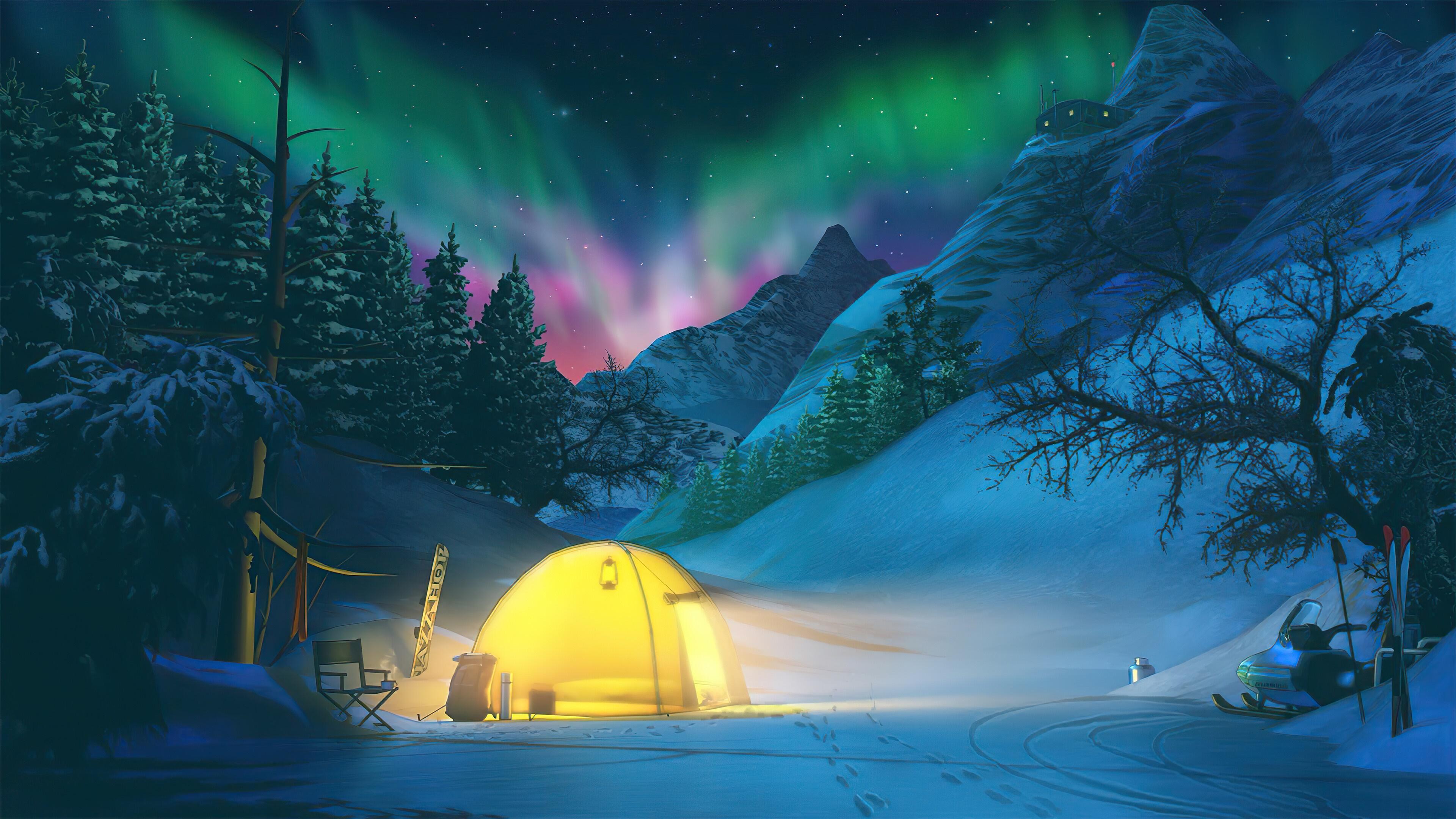 HD wallpaper, Hd, Wallpaper, Aurora Borealis, Winter, 4K, Camping