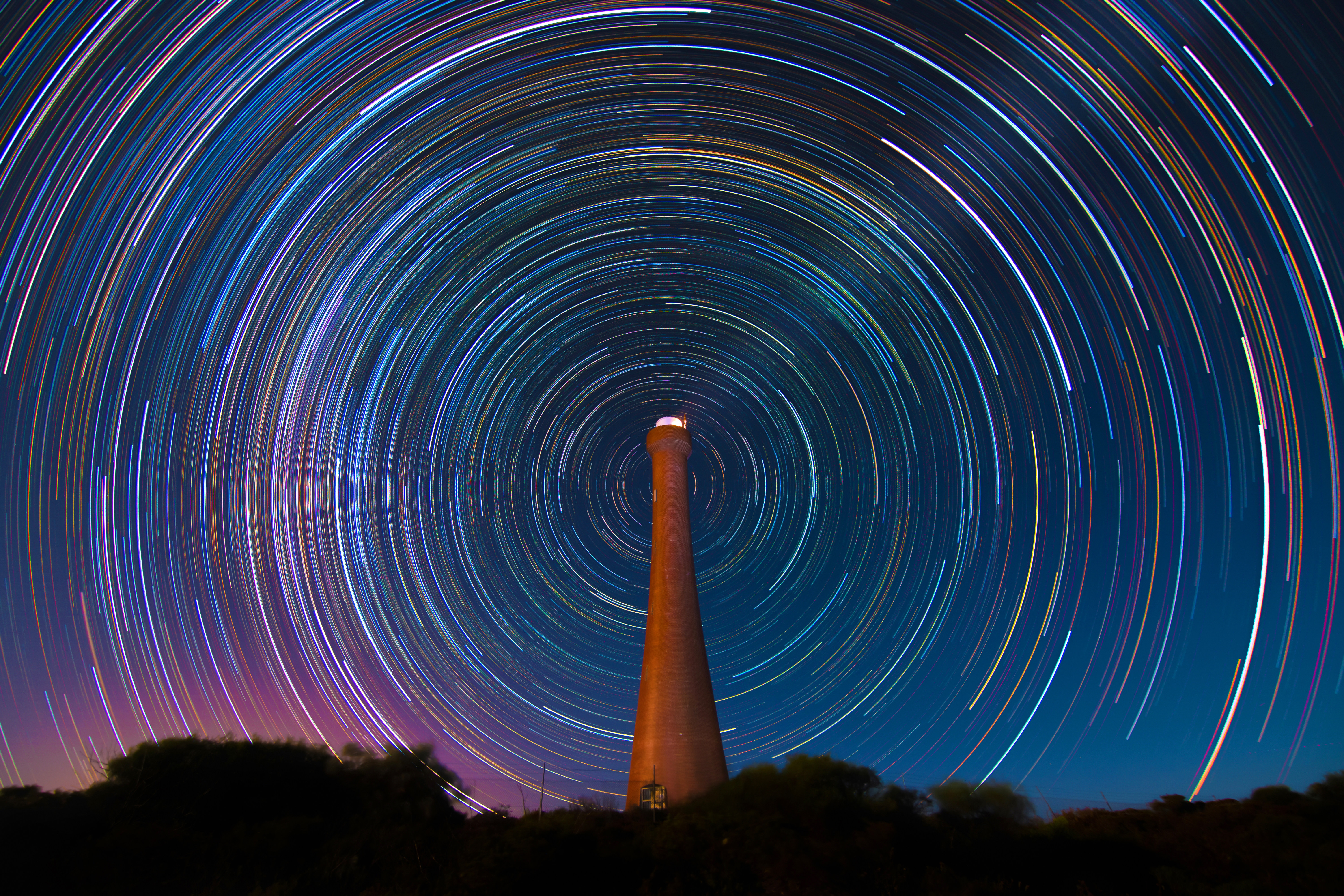 HD wallpaper, Astronomy, Outer Space, Circular, Star Trails, Long Exposure, Night Time, Australia, Guilderton Lighthouse, 5K