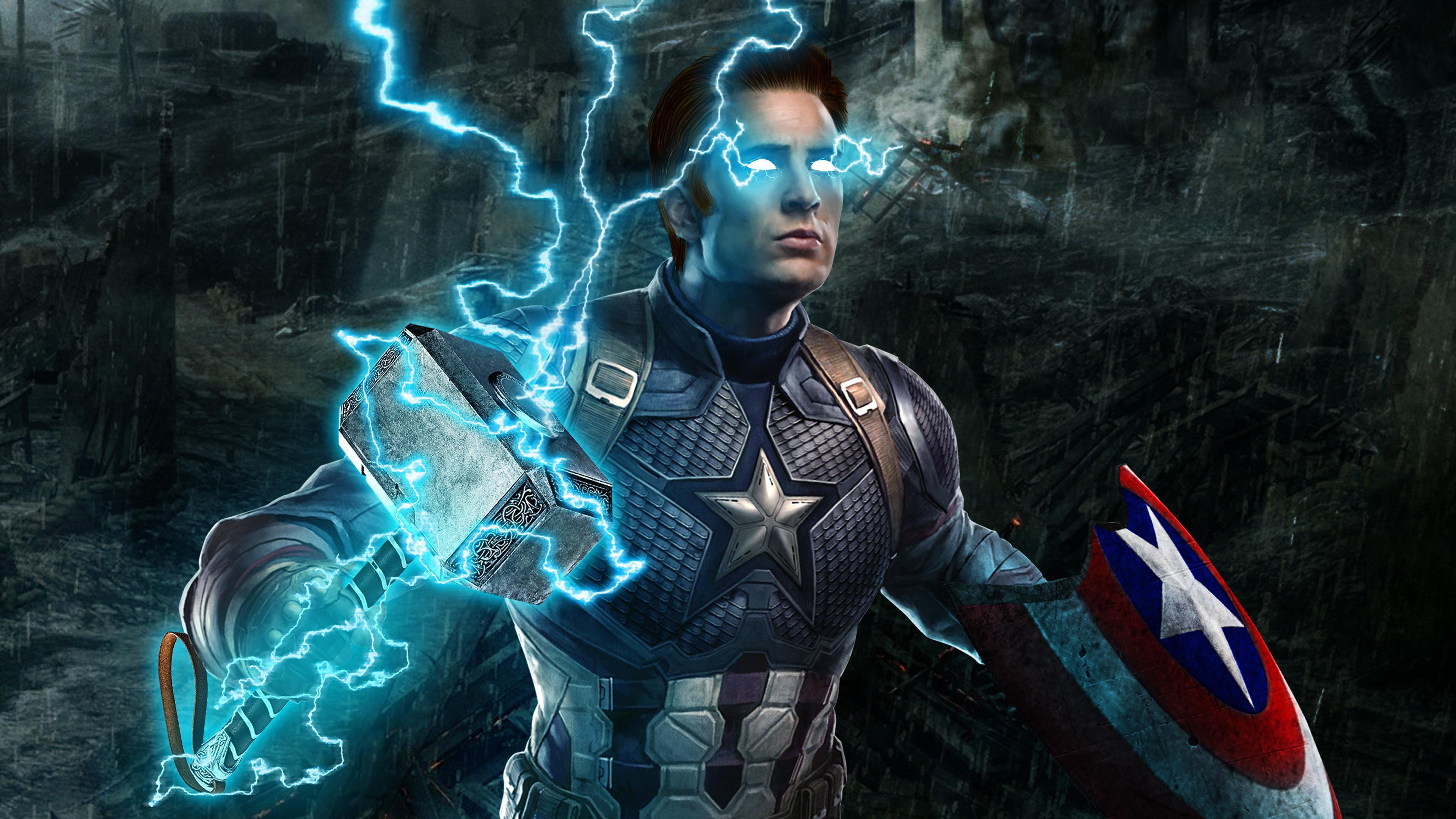 HD wallpaper, Thor Hammer, Captain America, Lightning, Avengers  Endgame, 4K
