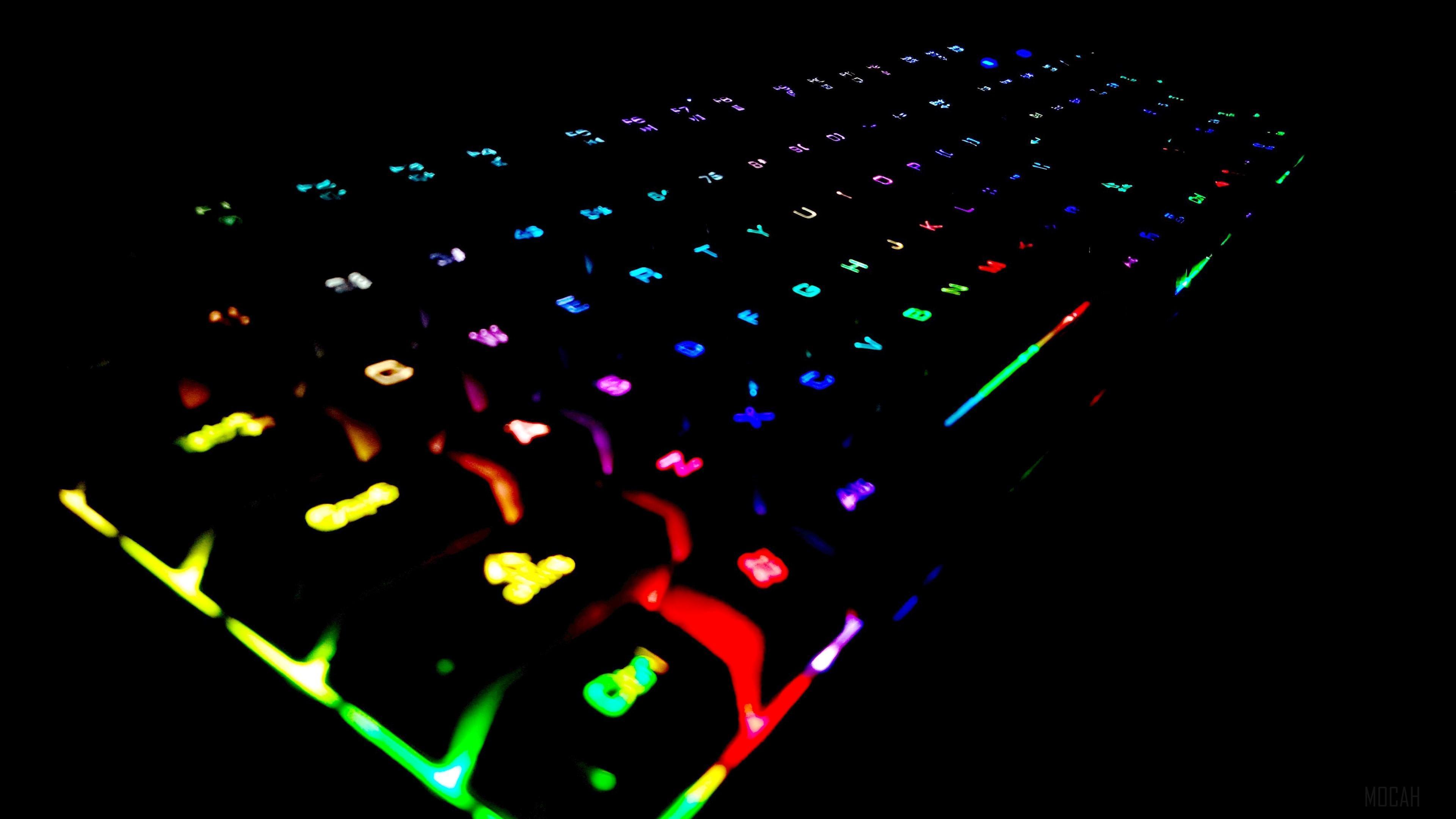 HD wallpaper, Key, Backlight, Multicolored 4K, Keyboard