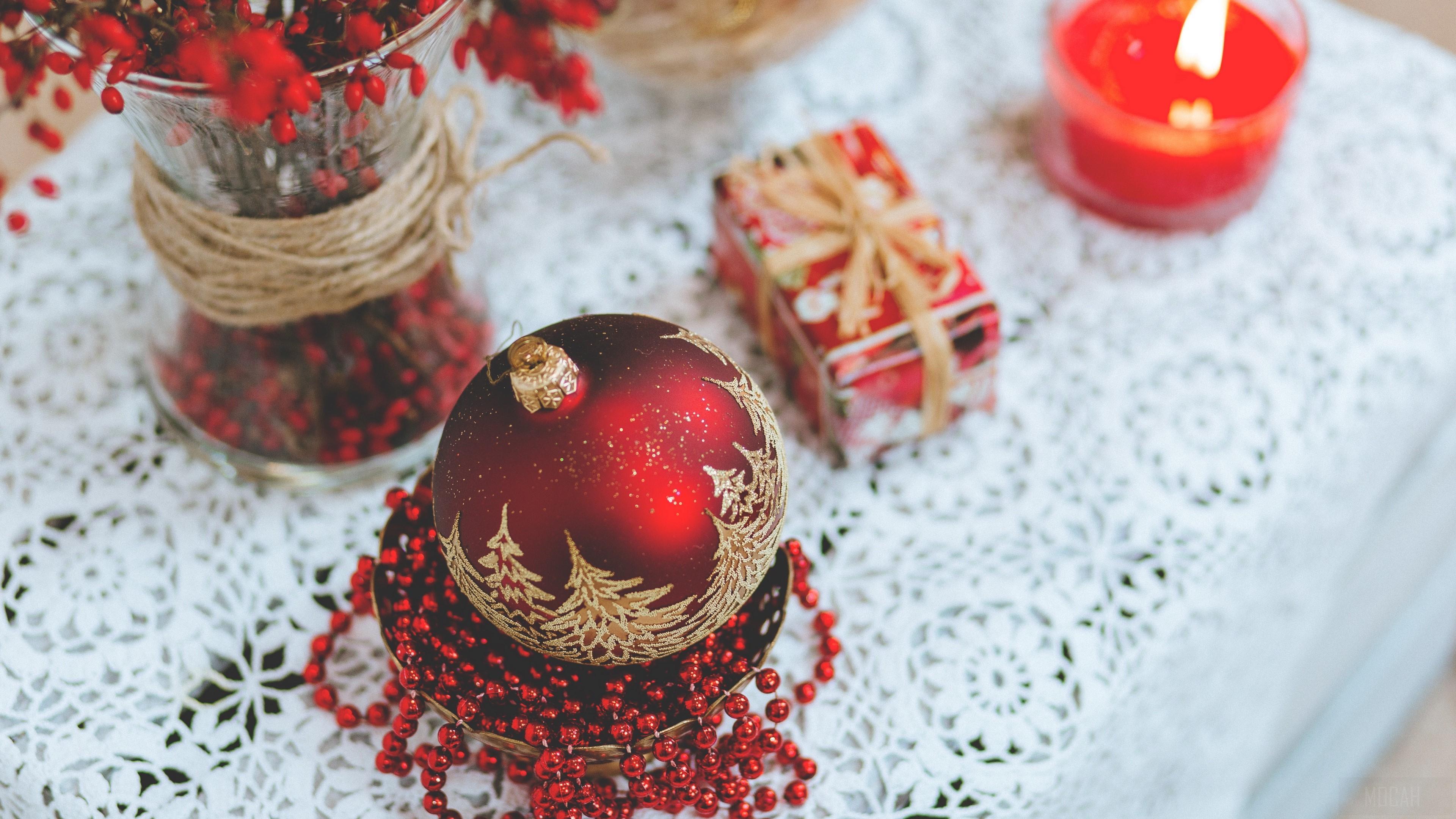 HD wallpaper, Gift 4K, Christmas Decorations, Candle, Ball