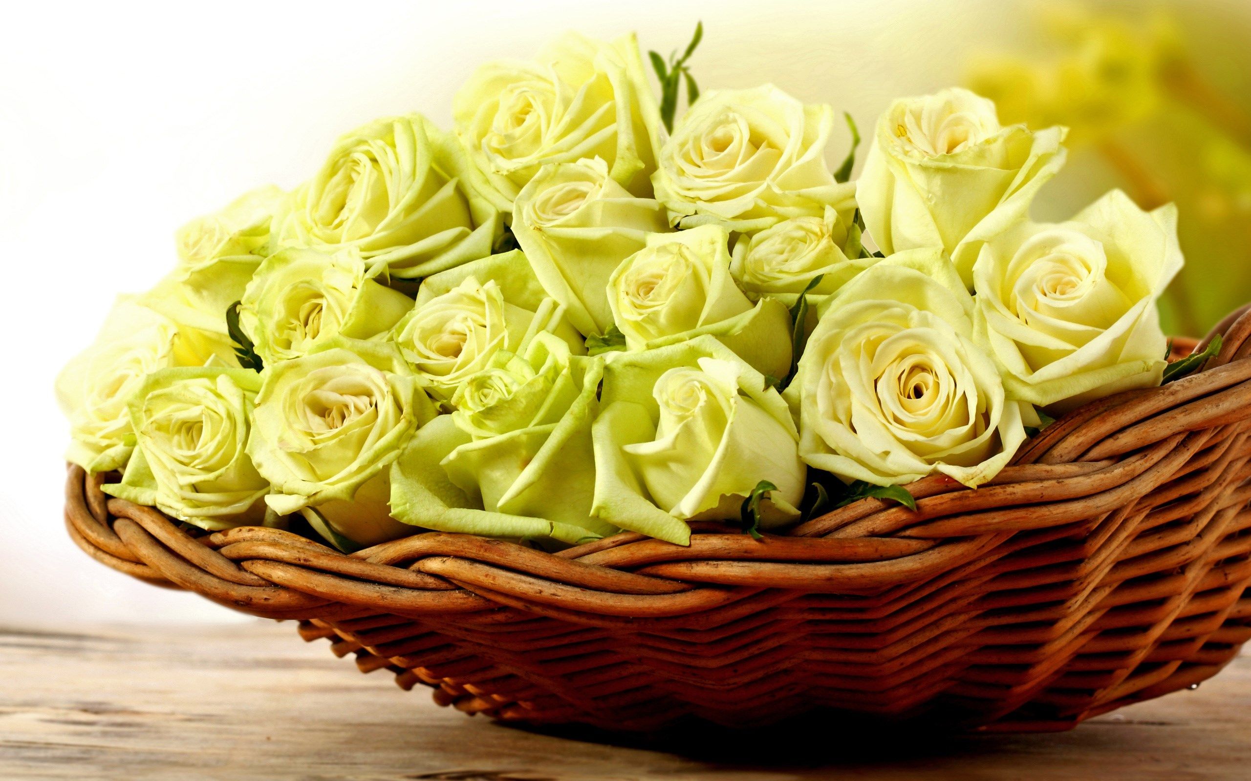 HD wallpaper, Basket, Roses, Yellow