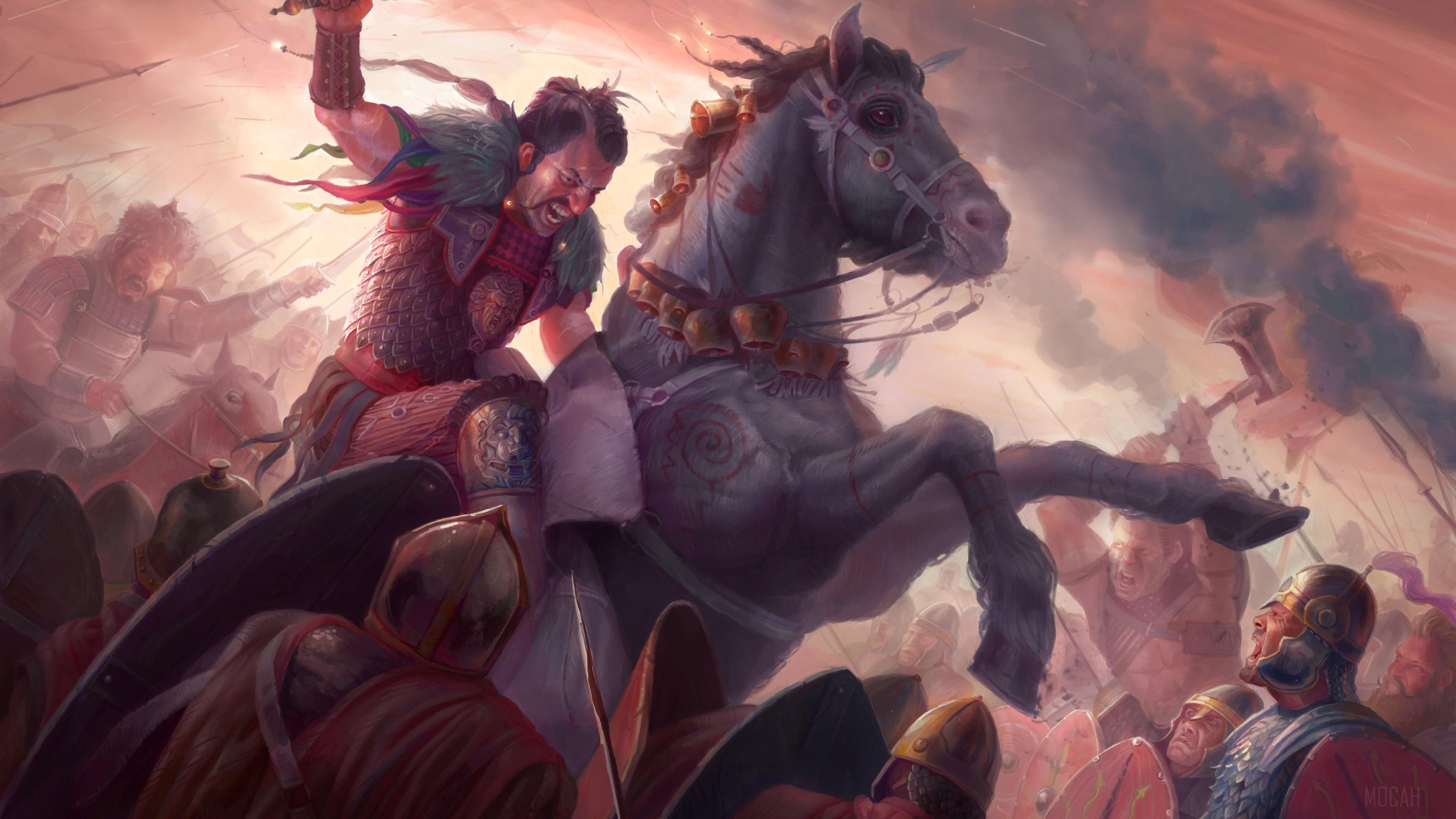HD wallpaper, Battle Horse Warrior Artwork 4K