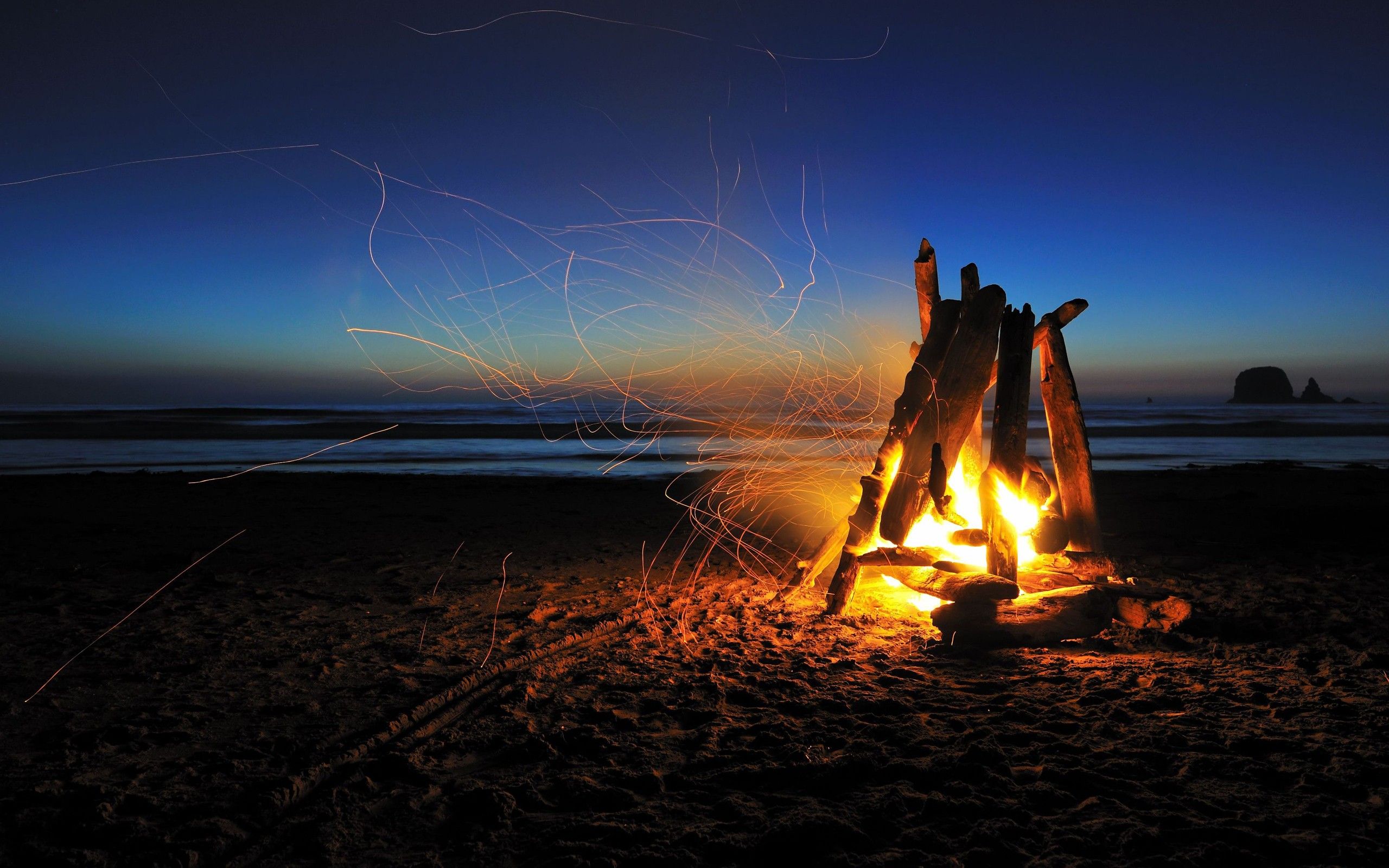 HD wallpaper, Beach, Campfire, Night