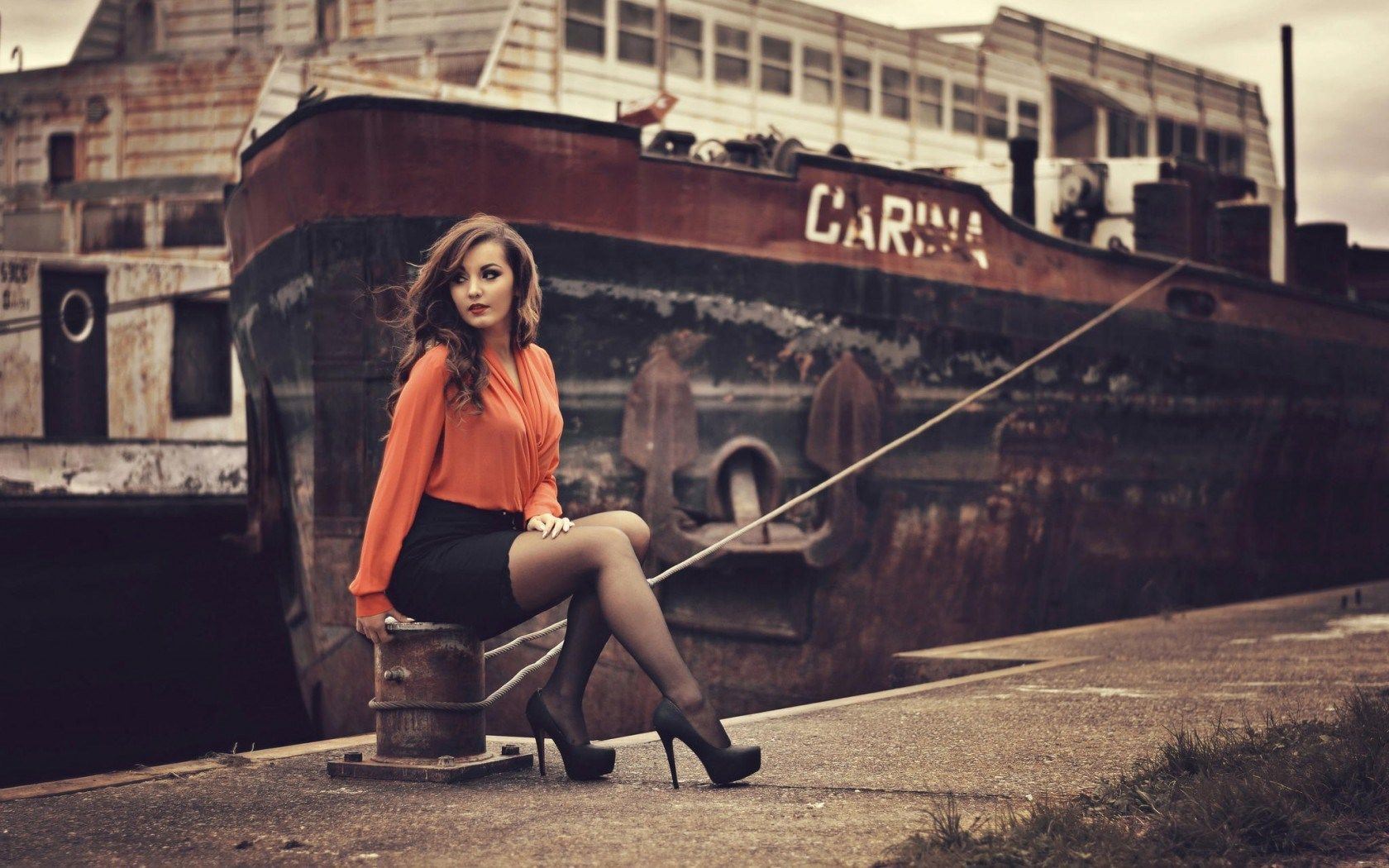 HD wallpaper, Beautiful, Ship, Dock, Woman