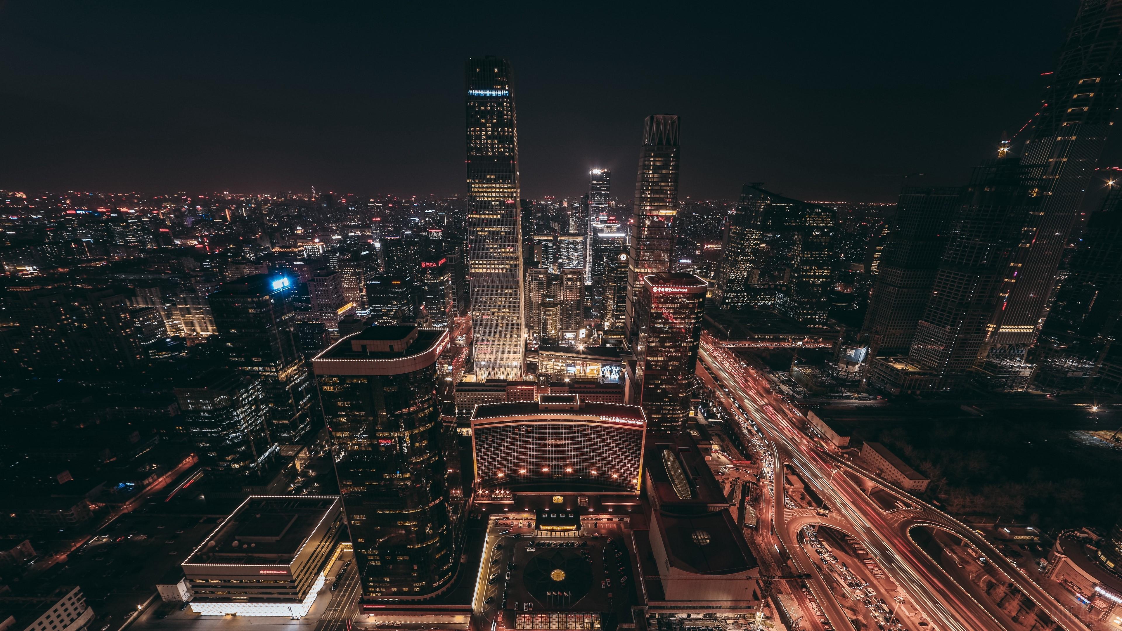 HD wallpaper, Beijing, Skyscrapers, Top View 4K, Night City