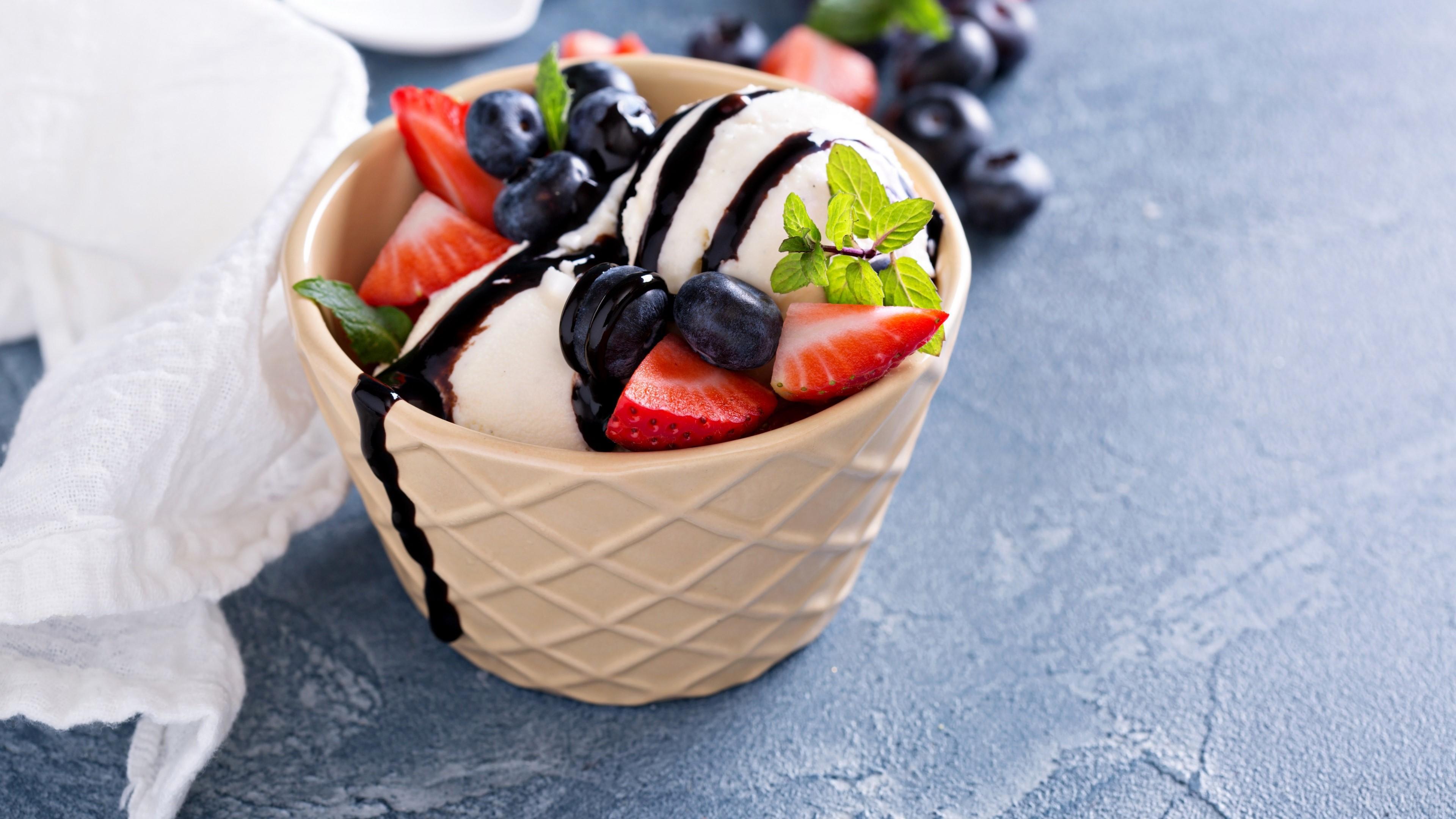 HD wallpaper, Chocolate, Strawberry 4K, Dessert, Ice Cream, Blueberry, Berry