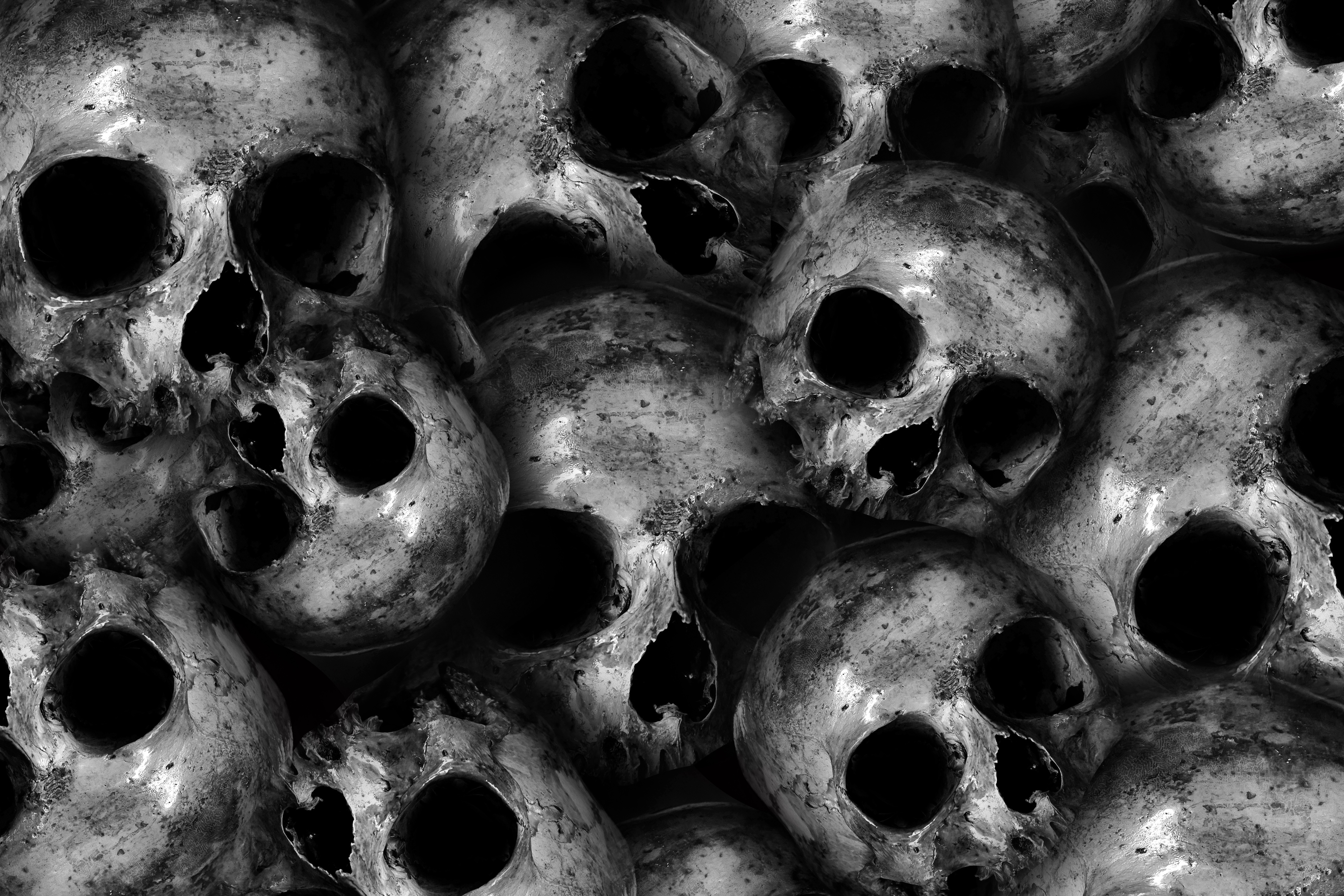 HD wallpaper, Skulls, Scary, 5K, Black And White, Monochrome