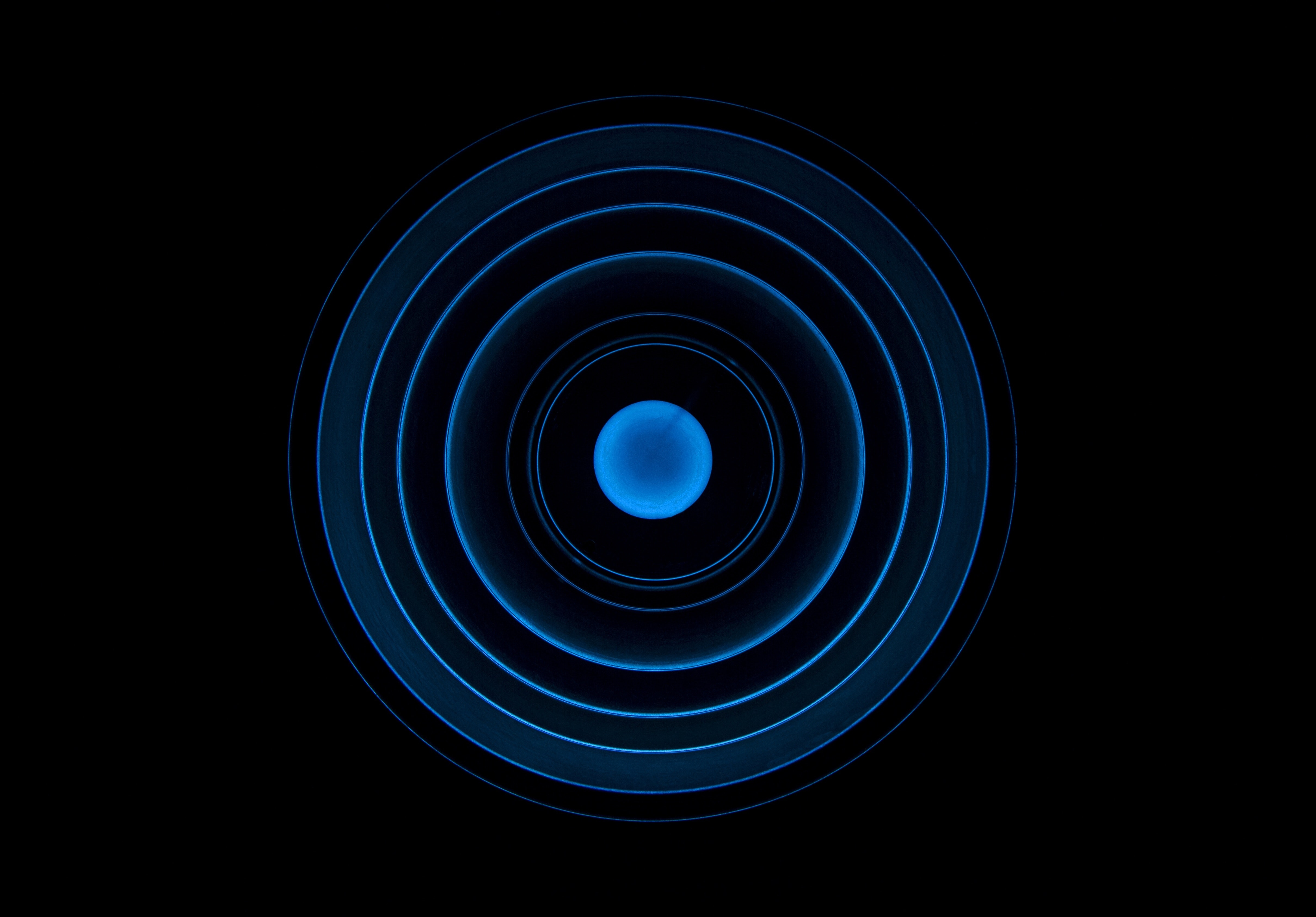 HD wallpaper, Circles, Spiral, Black Background, Illusion, Blue Rings, 5K