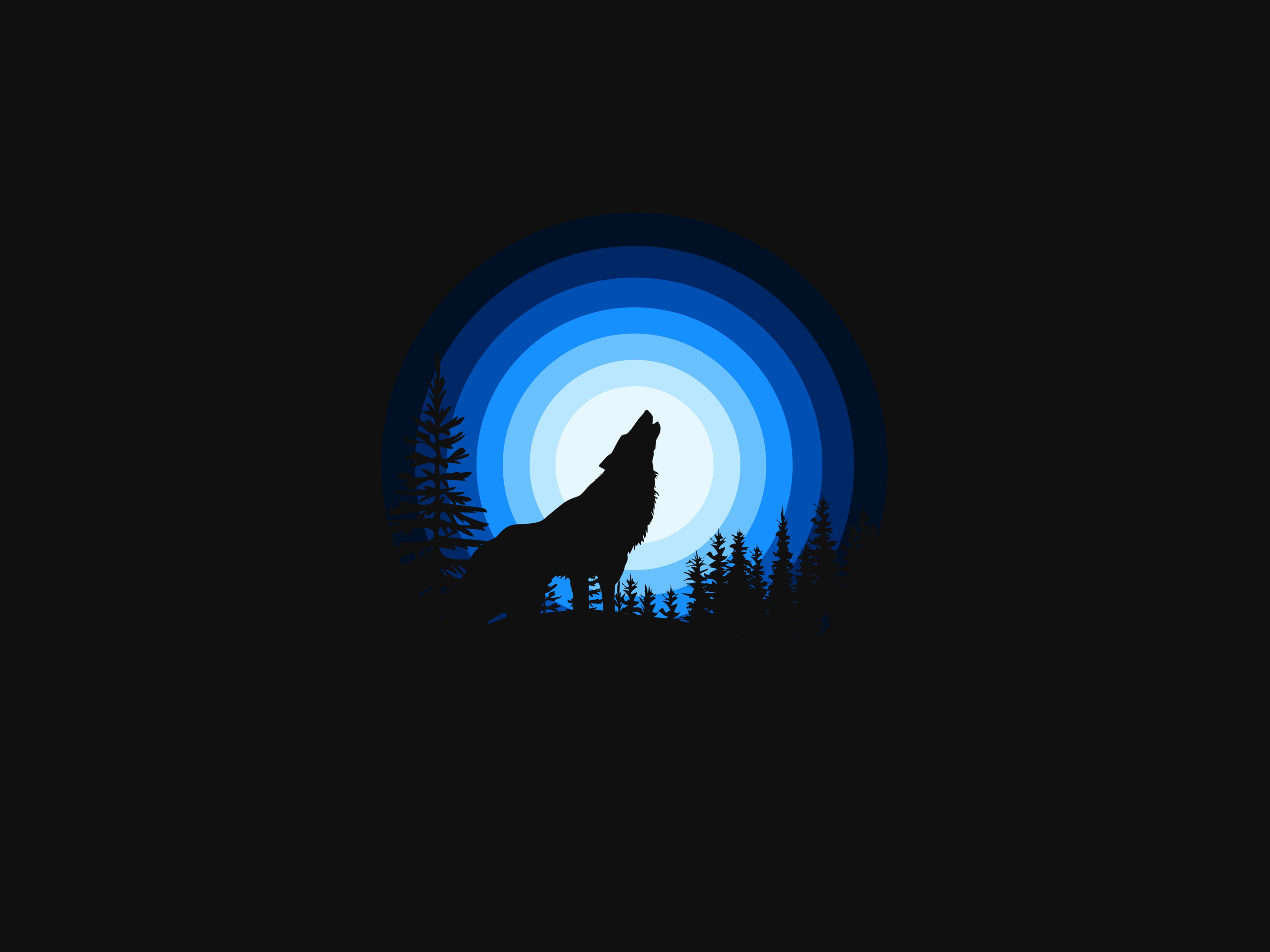 HD wallpaper, Black Background, Howling, Simple, Blue, Silhouette, Wolf