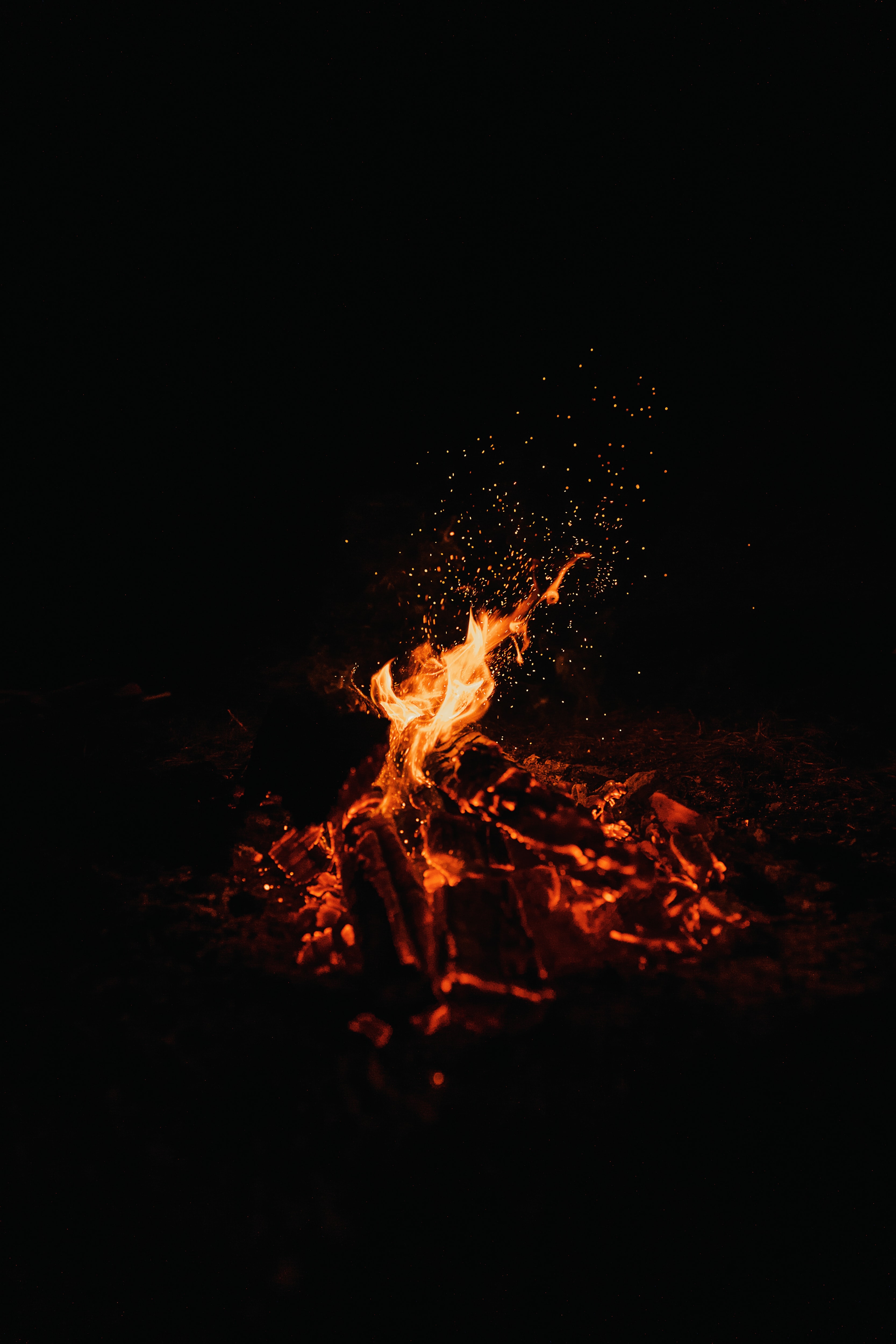 HD wallpaper, Burning, Dark, 5K, Black Background, Bonfire, Outdoor, Night Time, Campfire, Flame