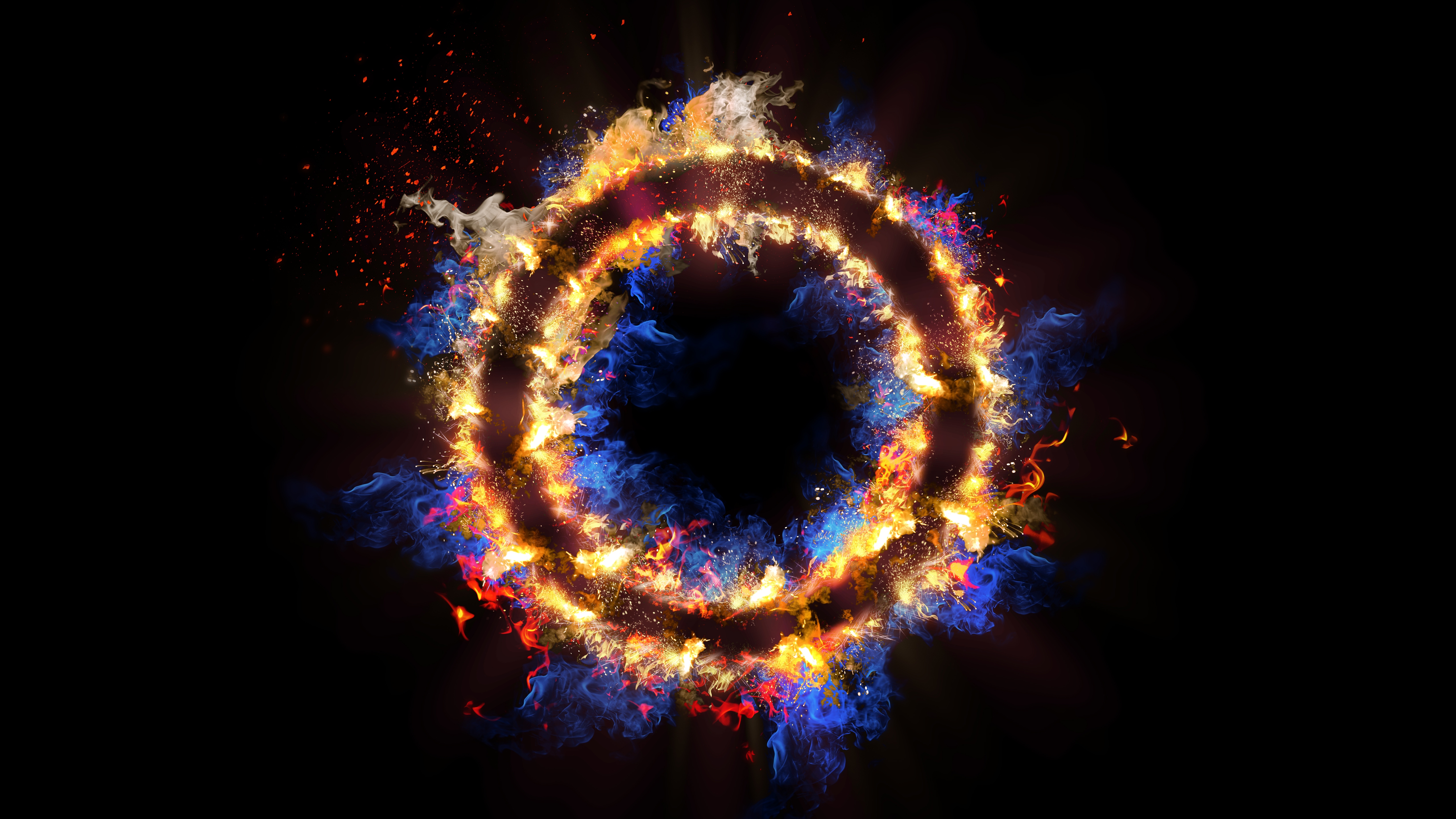 HD wallpaper, Black Background, Flames, 5K, Fire Ring, Energy, Circle