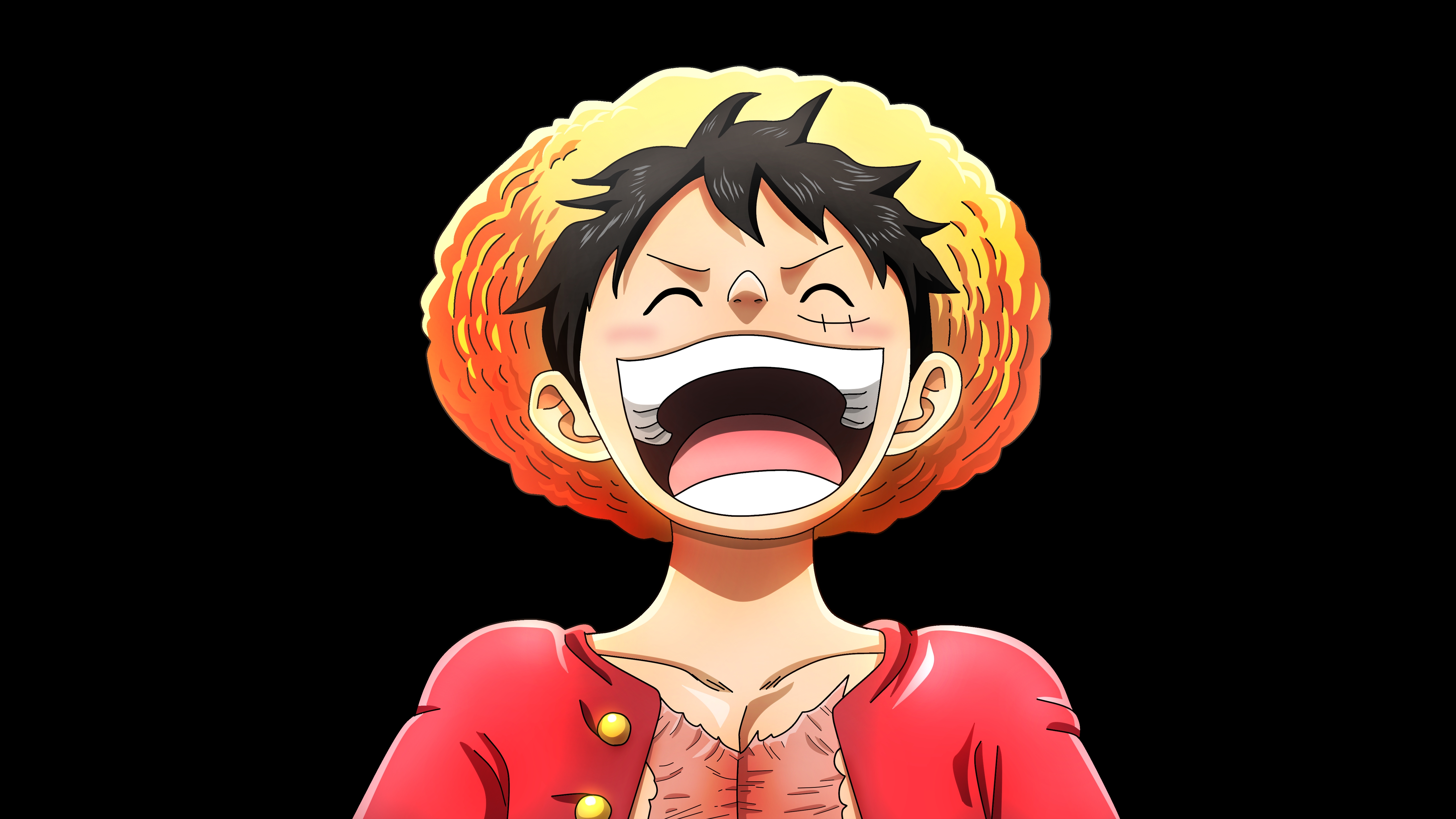 HD wallpaper, 5K, Laughing, One Piece, Black Background, Luffy
