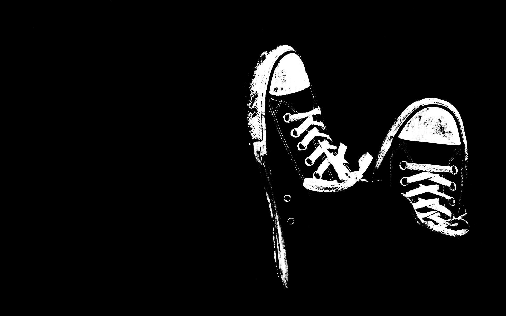 HD wallpaper, Shoes, Black And White, Sneakers, Black Background, Minimalism