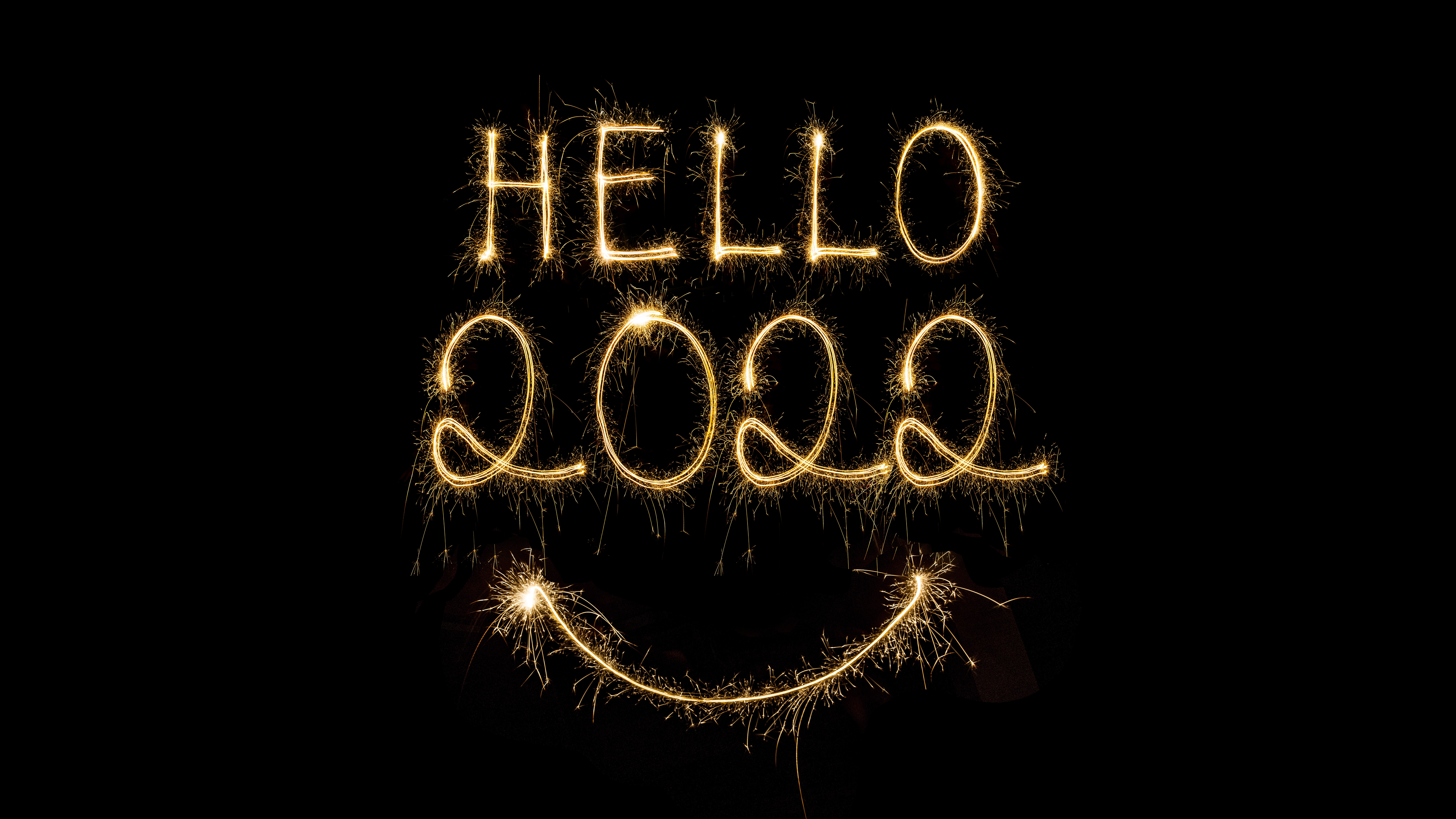 HD wallpaper, 5K, Smiley, Amoled, Sparklers, Sparkling, Fireworks, 2022 New Year, Happy New Year, Black Background