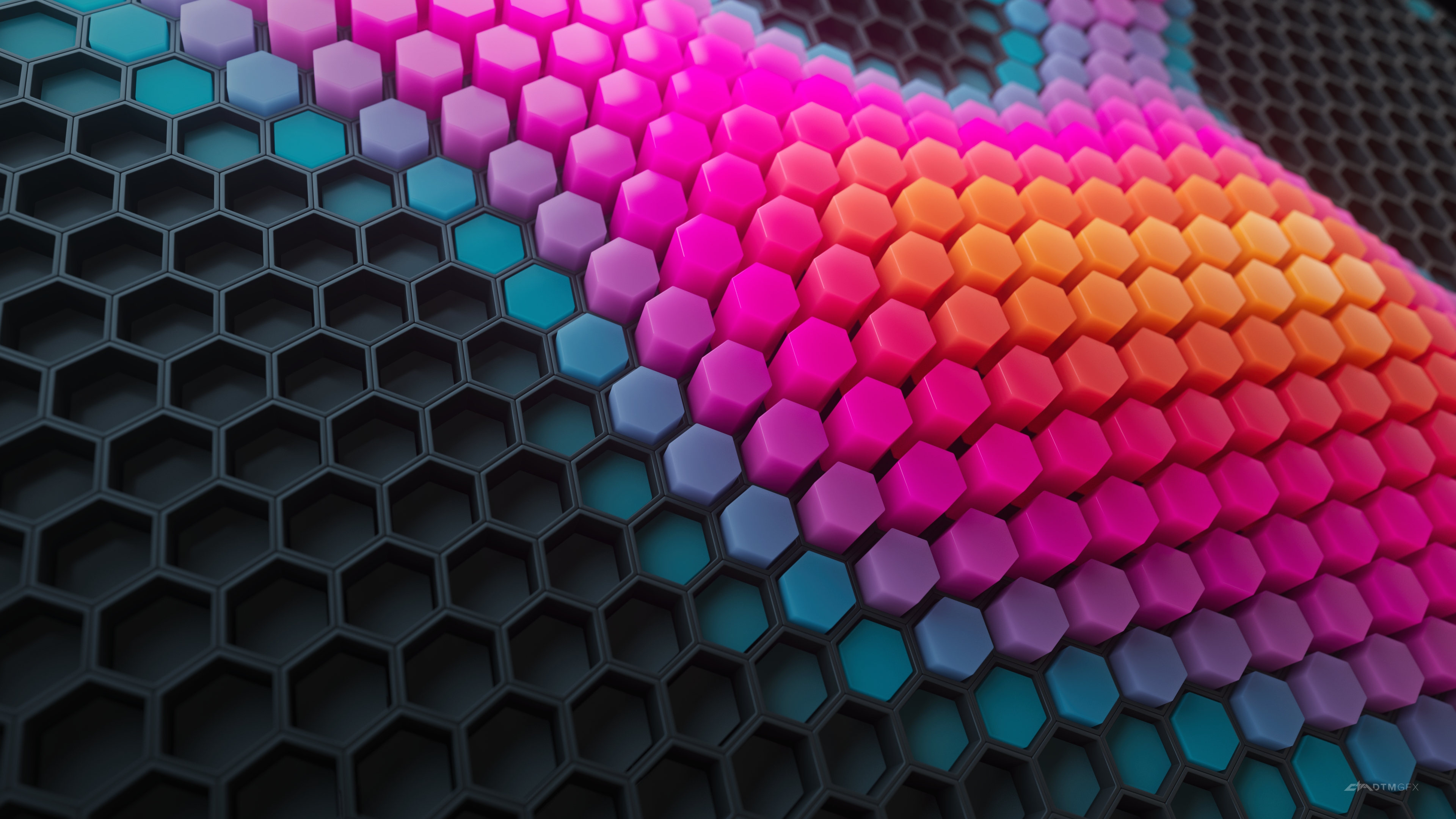 HD wallpaper, 3D Background, Black Blocks, Hexagons, Colorful Blocks, Colorful Background, Geometric, Patterns