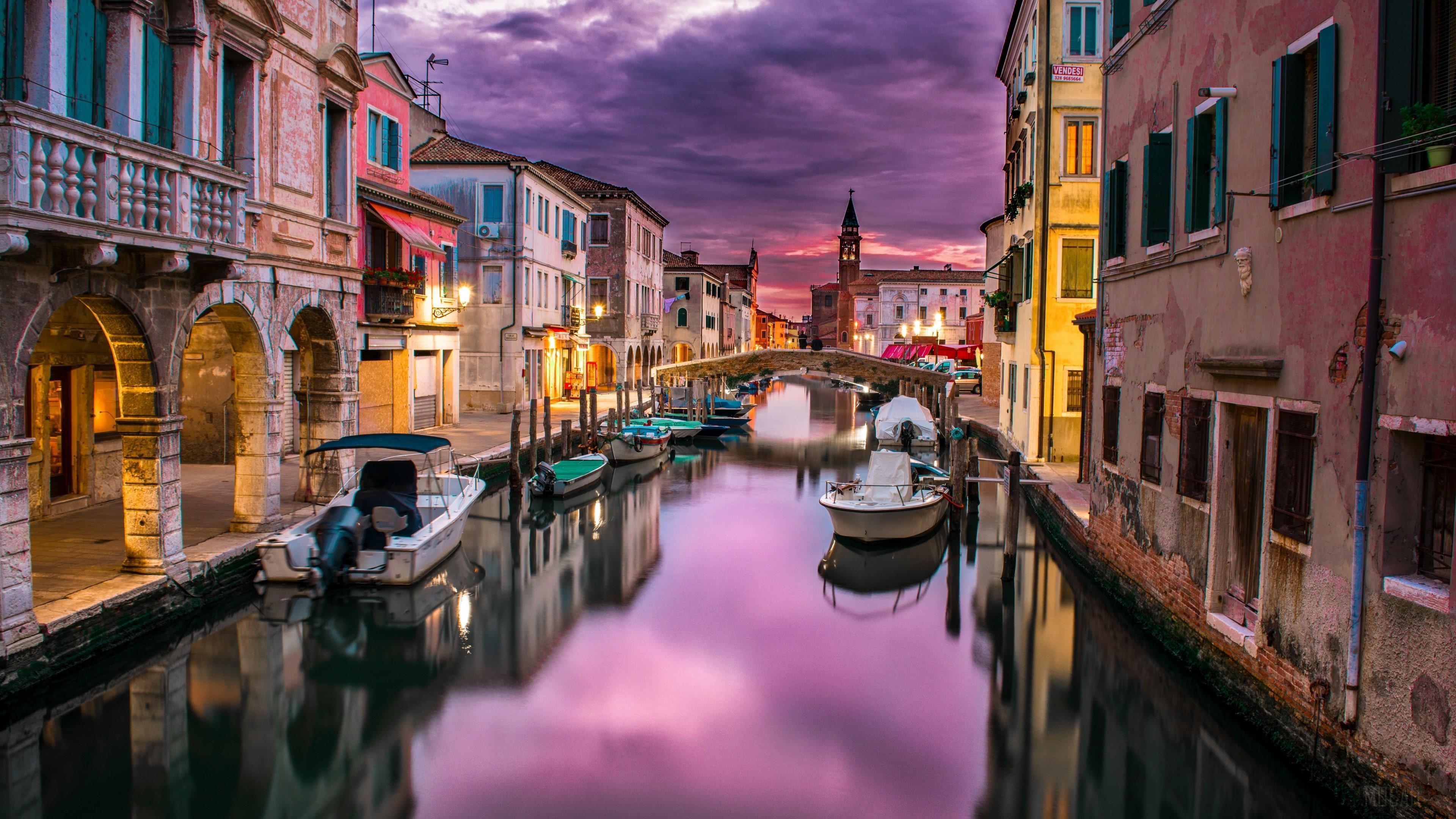 HD wallpaper, House, Venice 4K, Canal, Boat, Sunset, Reflection, Chioggia