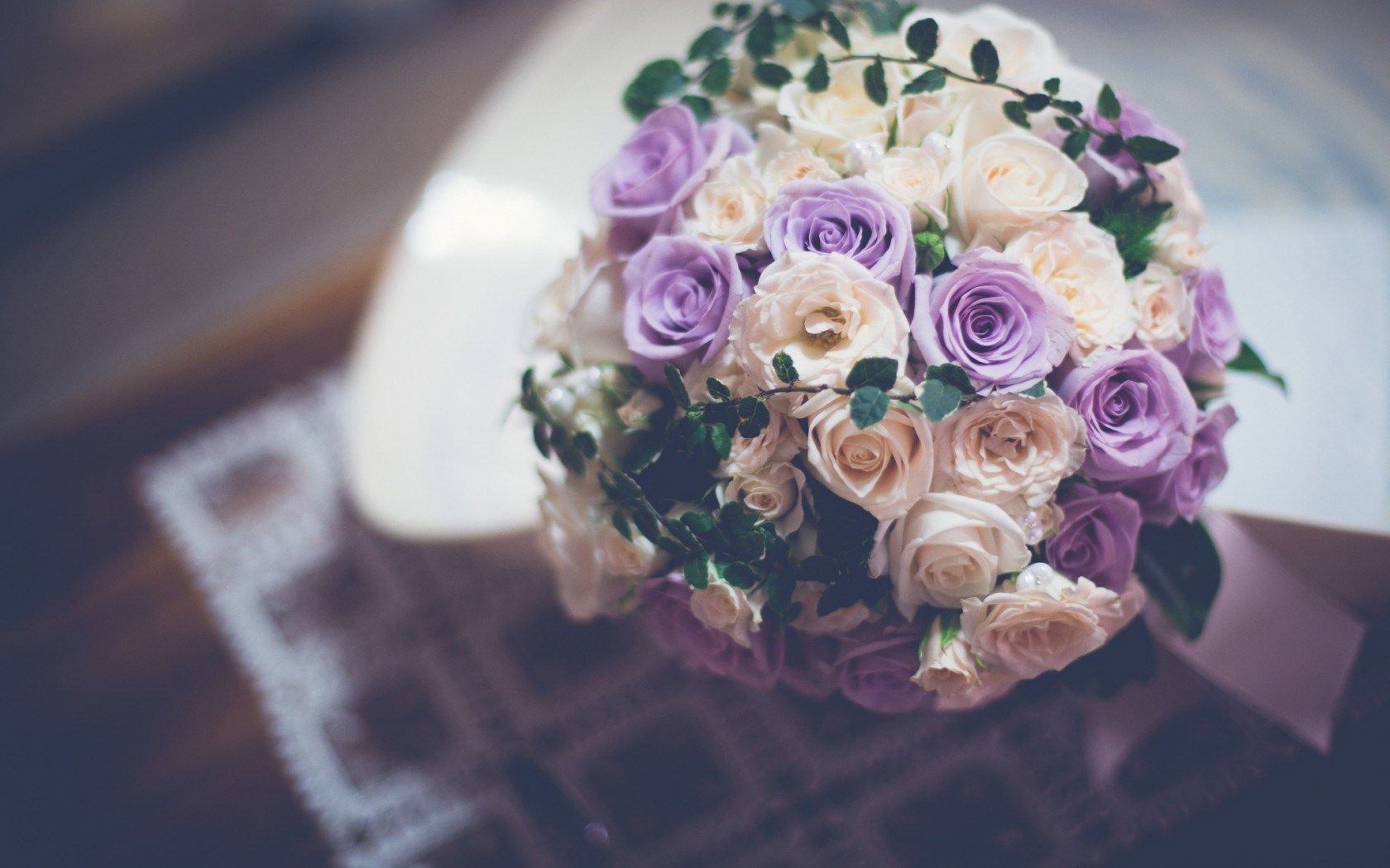 HD wallpaper, White, Bouquet, Flowers, Roses, Purple, Wedding