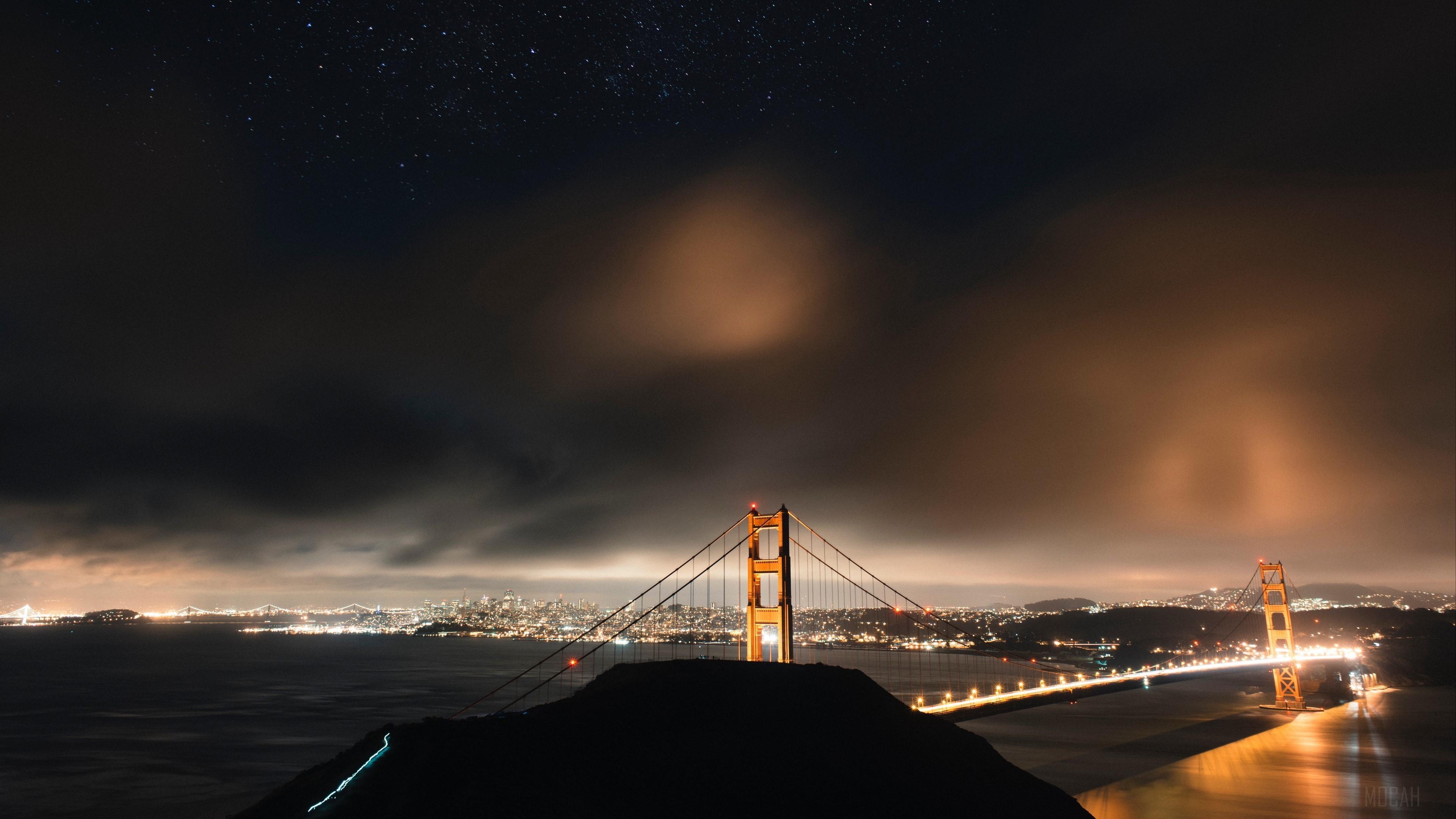 HD wallpaper, Bridge, Clouds, San Francisco, Night City, Usa 4K, Starry Sky