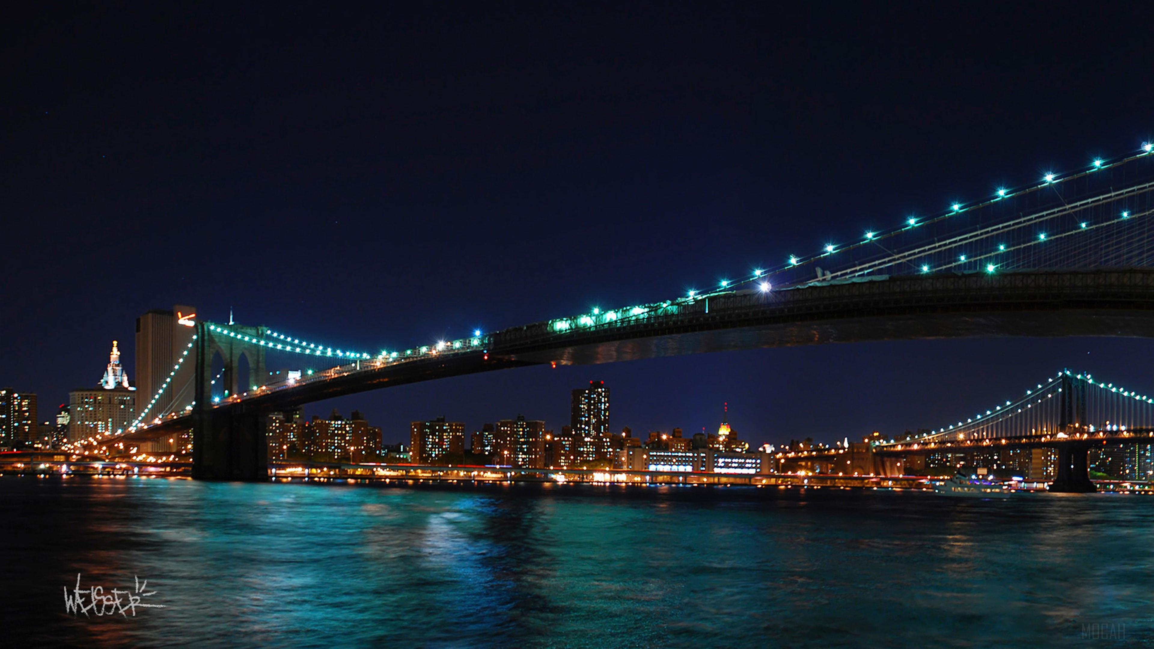 HD wallpaper, Brooklyn Bridge Harvest Moon New York 4K