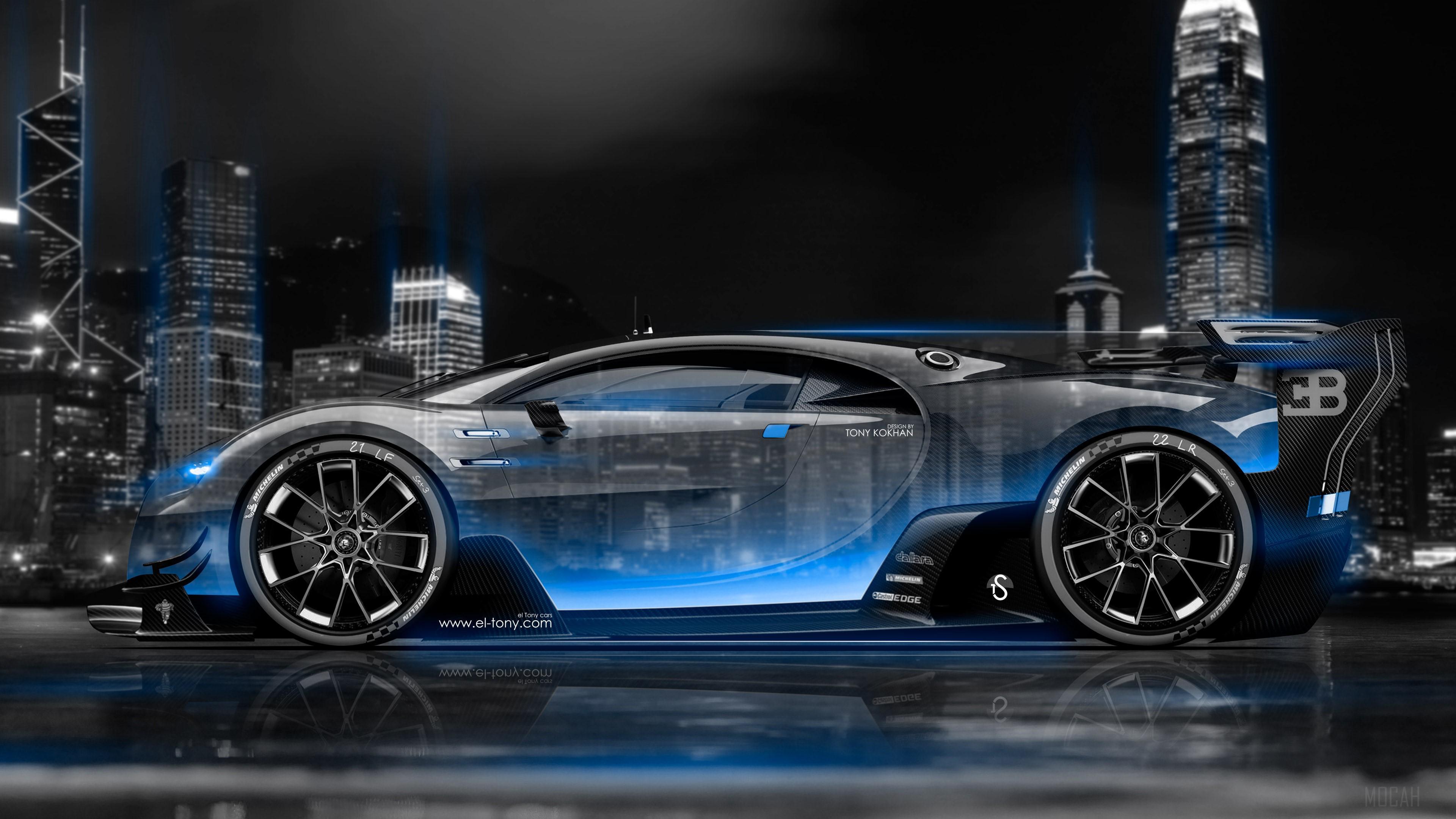 HD wallpaper, Bugatti Vision Gran Turismo Side Crystal City Night Car 4K