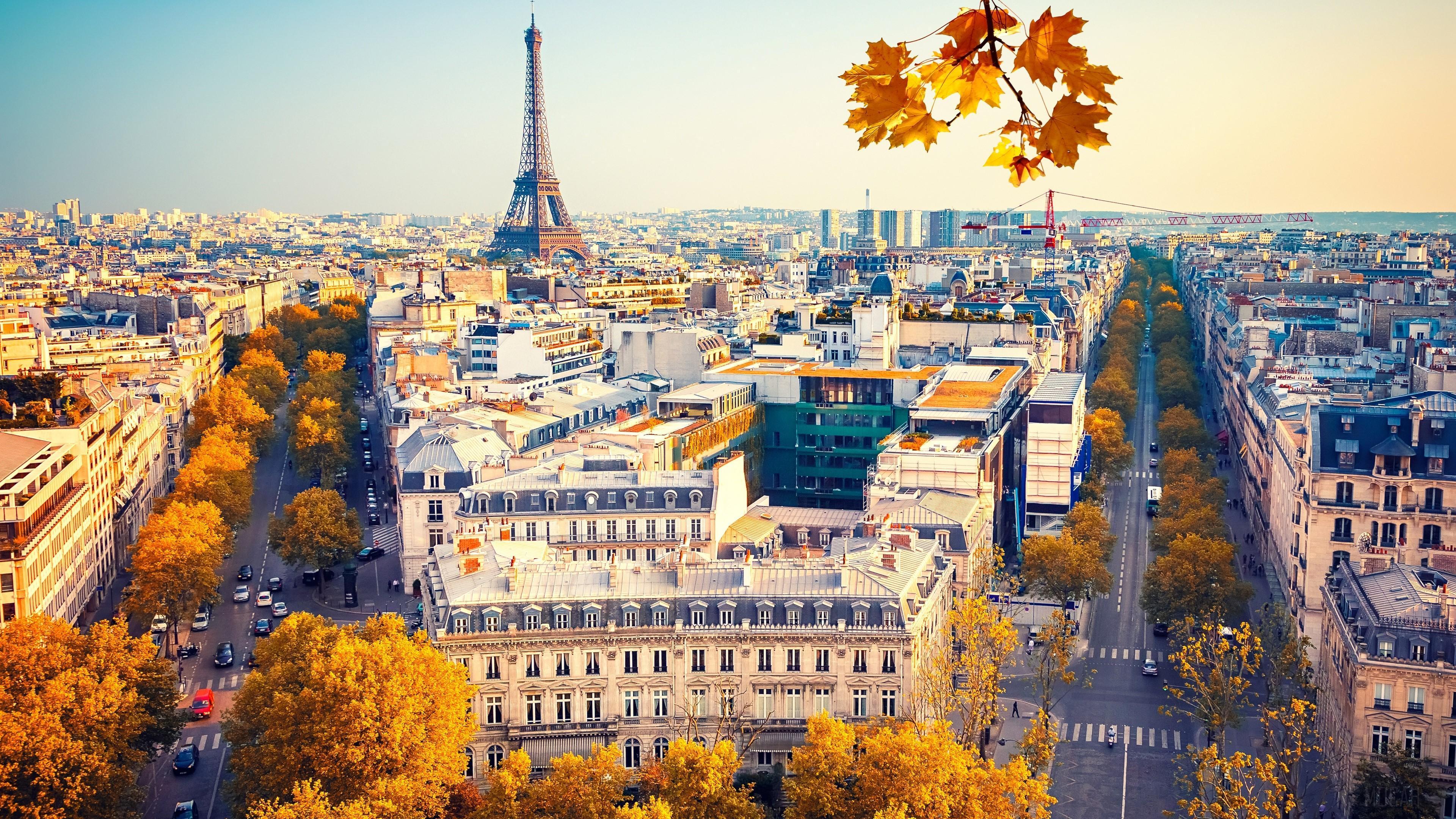 HD wallpaper, City, Street 4K, Cityscape, Eiffel Tower, Fall, Building, France, Paris