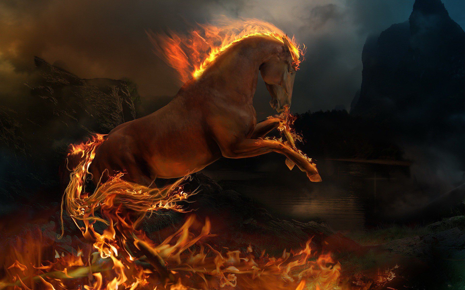 HD wallpaper, Burning, Horse
