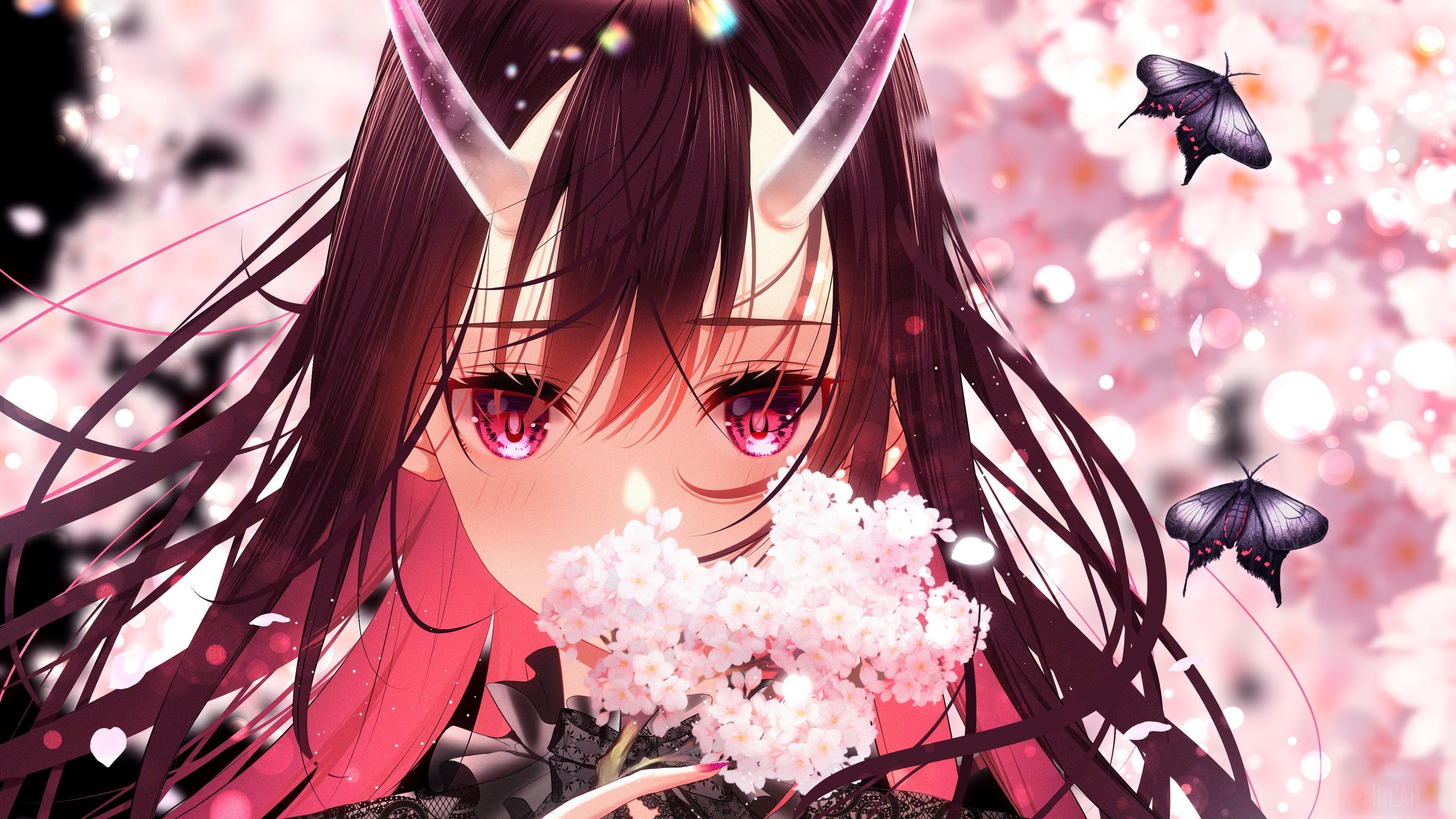 HD wallpaper, Cherry Blossom, Butterfly, Horns 4K