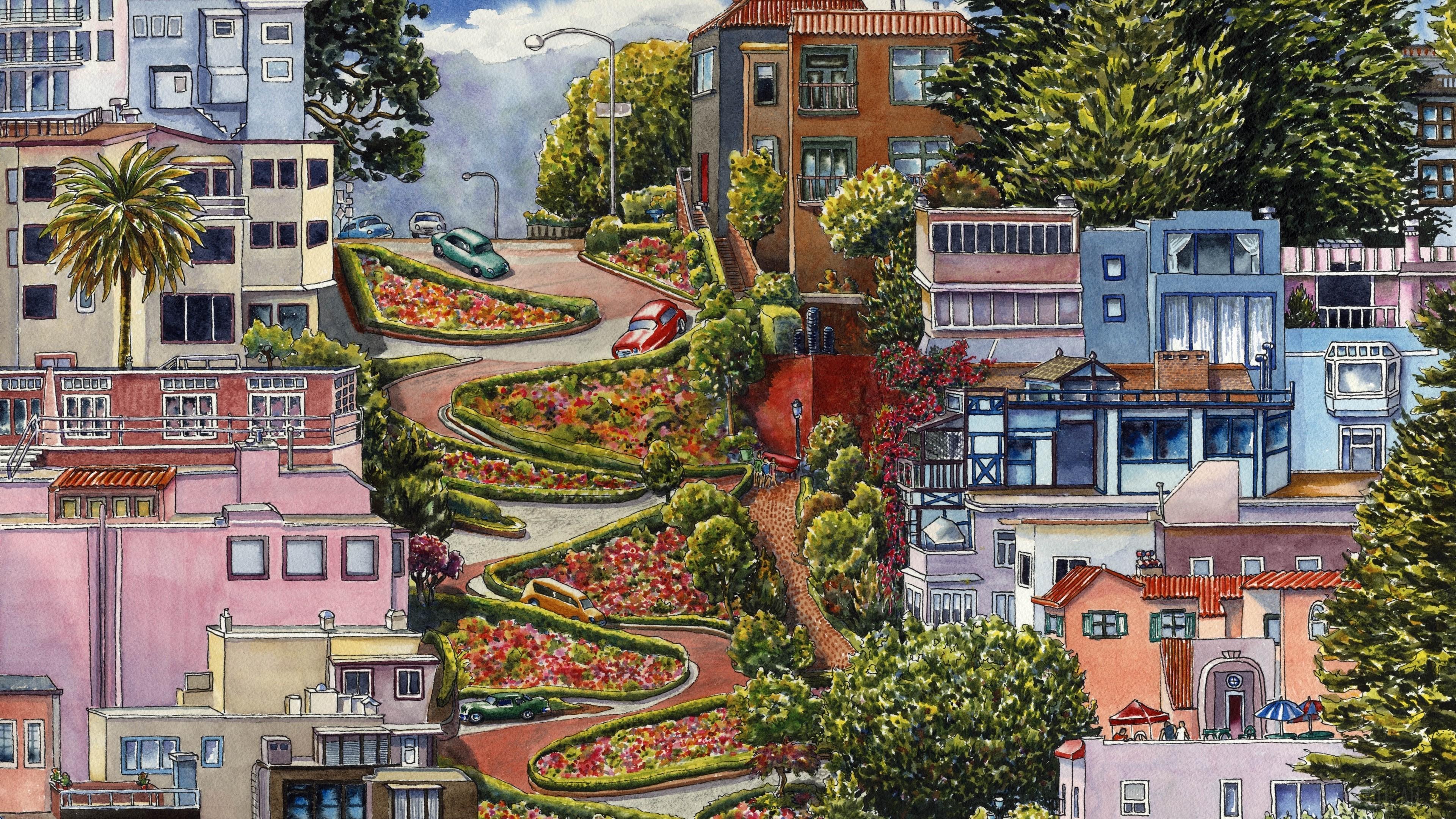 HD wallpaper, Lombard Street, Art 4K, California, San Francisco