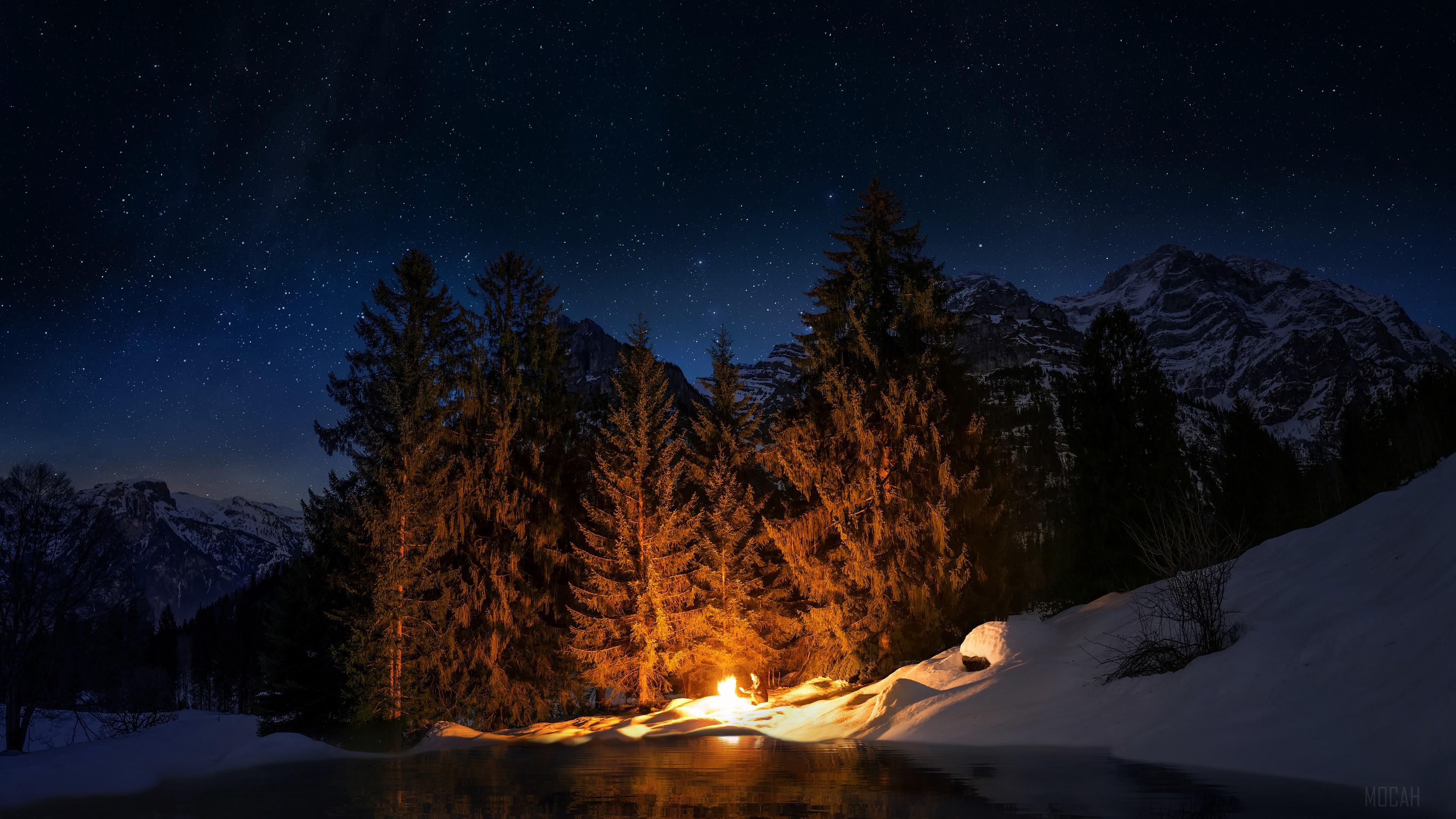 HD wallpaper, Campfire Forest 4K