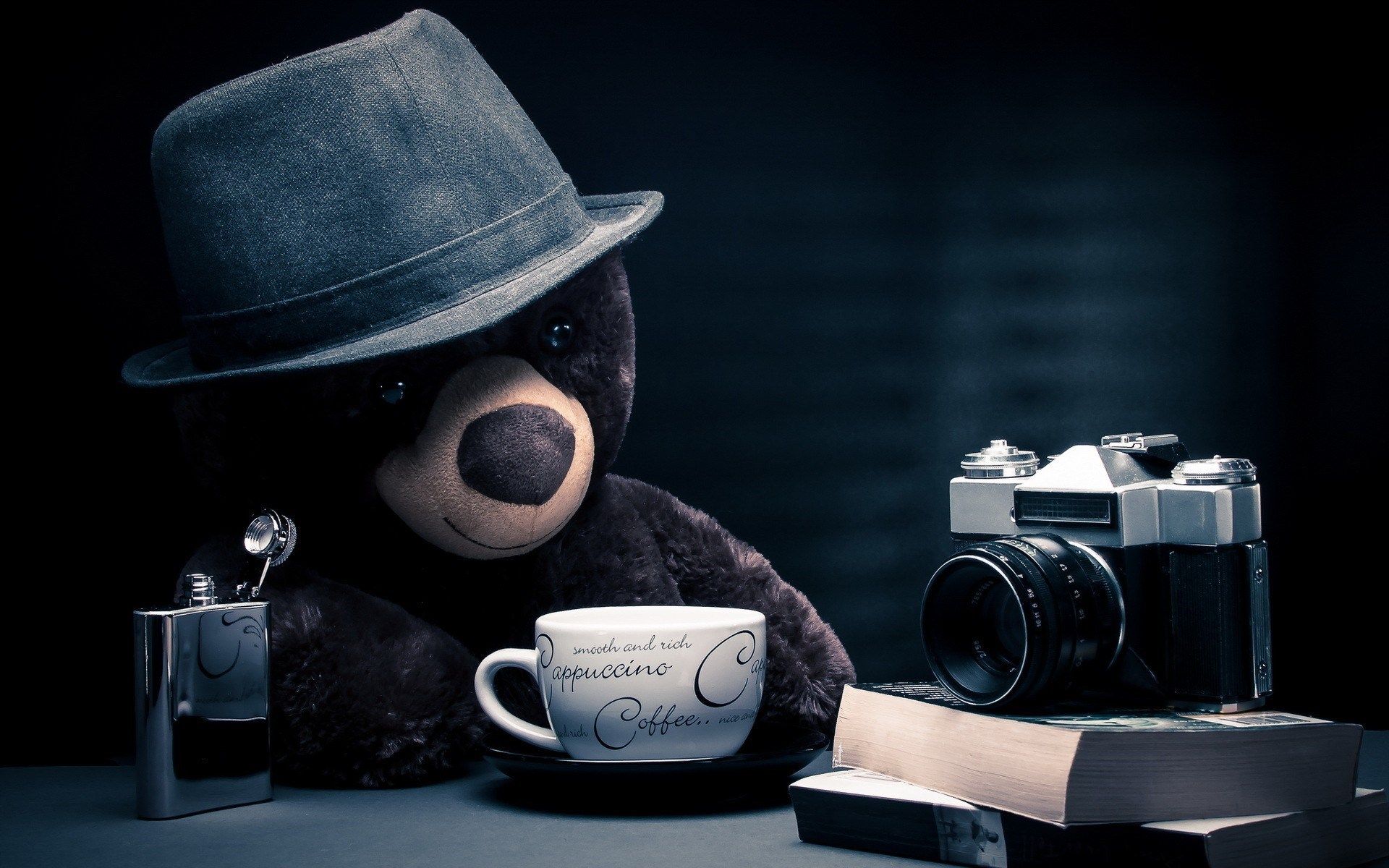 HD wallpaper, Camera, Bear, Toy, Coffee, Cappuccino